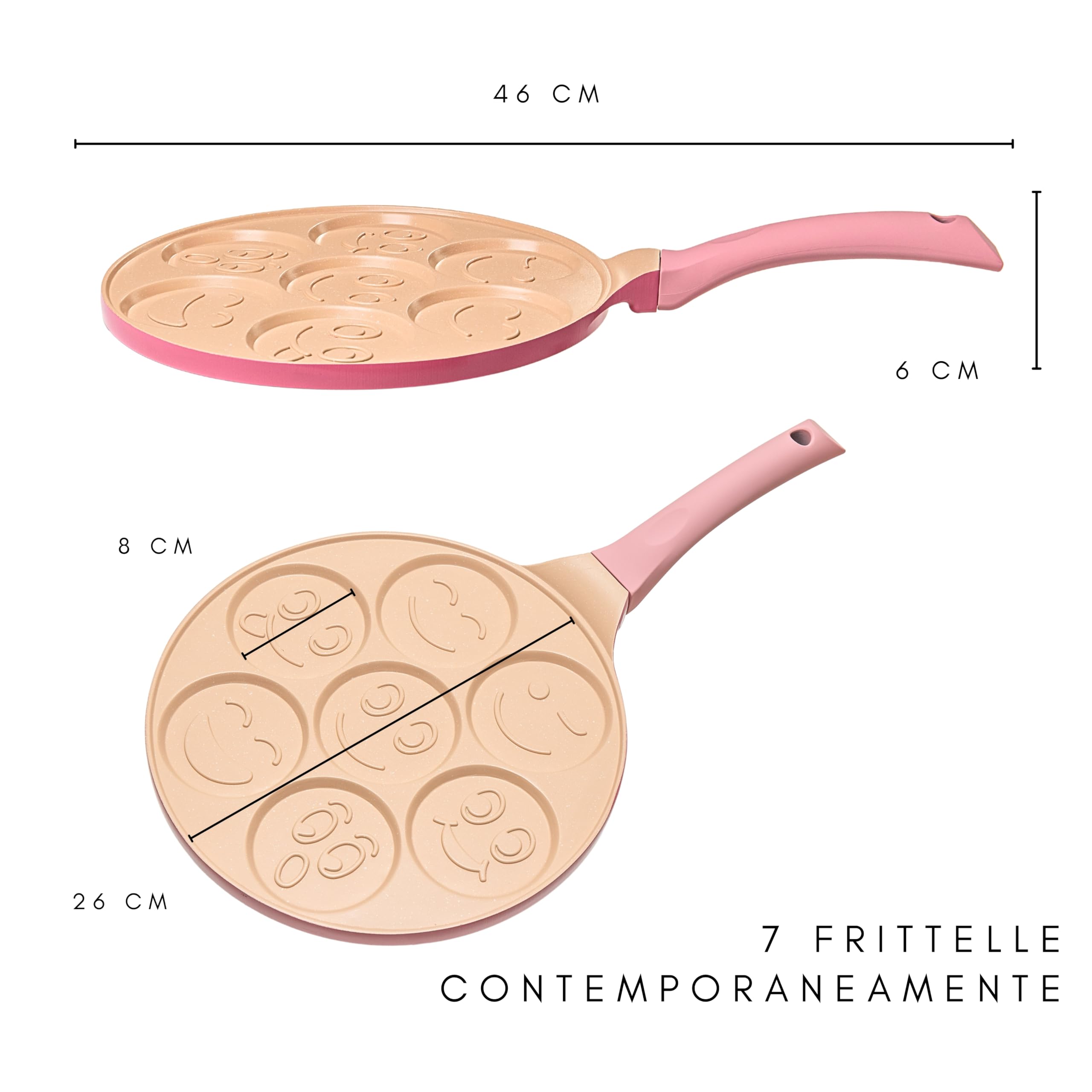 Erreke Non-Stick Emoji Face Pancake Pan - 26cm Pink Fun Design for Kids - Induction Compatible, Perfect for Pancakes, Eggs & More - Ideal for Family Breakfast & Kids Cooking Activities