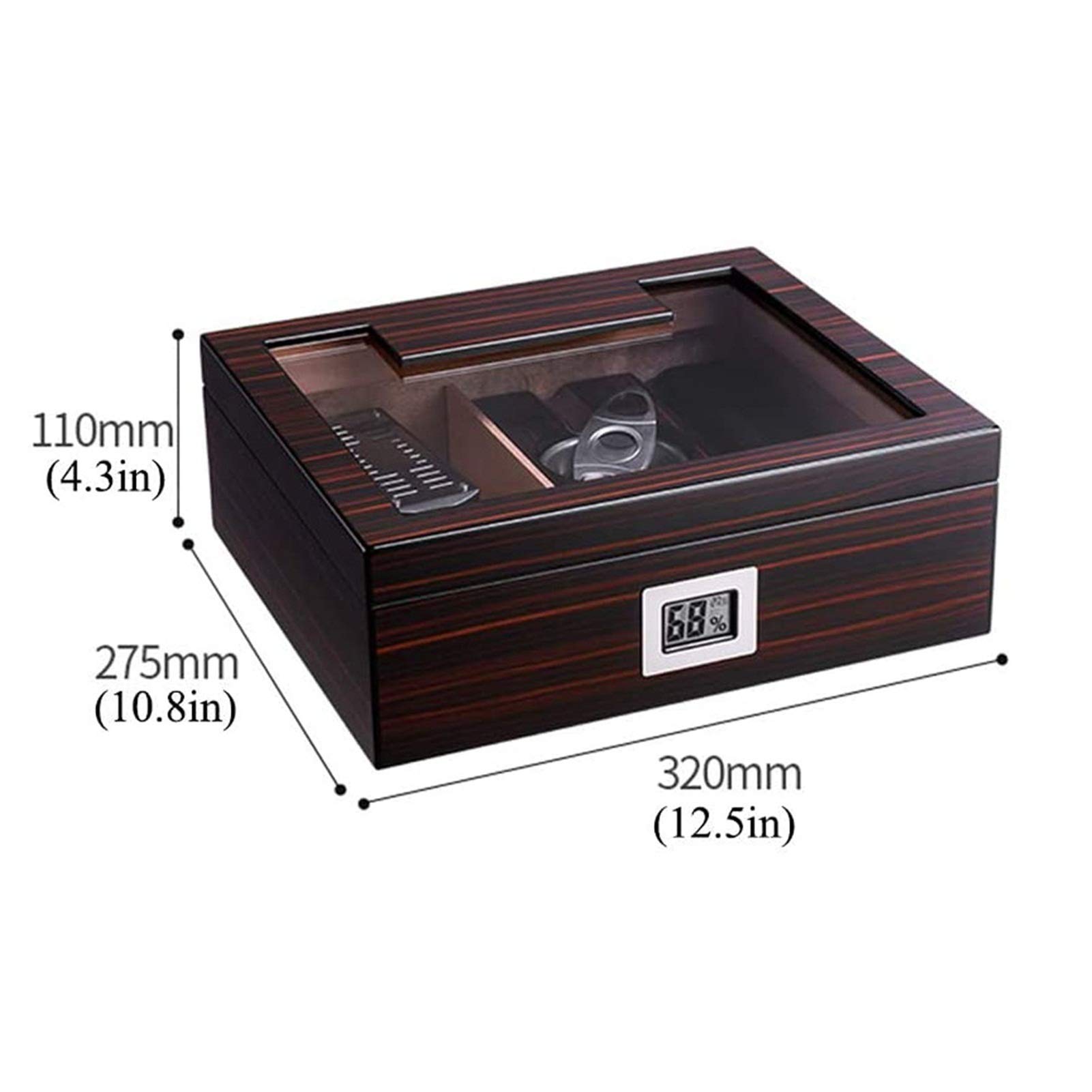 Premium TSWEET Desktop Cigar Humidor - Cedar & Leather Cigar Storage Box with Air-Tight Seal, Glass Hygrometer & Rectangle Humidifier - Holds 25-50 Cigars - Perfect for Home, Office or Gifts for Cigar Enthusiasts