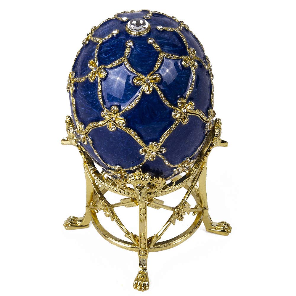 OrlovNY Swan Blue Imperial Egg Jewelry Gift Box - 3.15 x 7.1-inch Necklace Storage Case for Women, Desk Trinket Organizer | Perfect for Valentine's Day Gifts, Birthday Presents & Jewelry Display