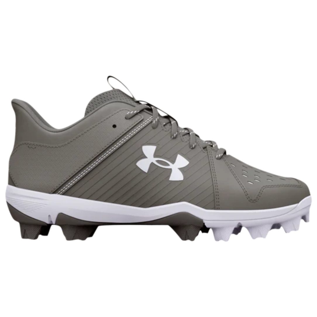 UnderArmour Boys' UA Leadoff Low RM Jr. Baseball Cleats - Lightweight Grey Baseball Shoes for Kids with Rubber Cleats - Perfect for Little League Games & Youth Baseball Practice