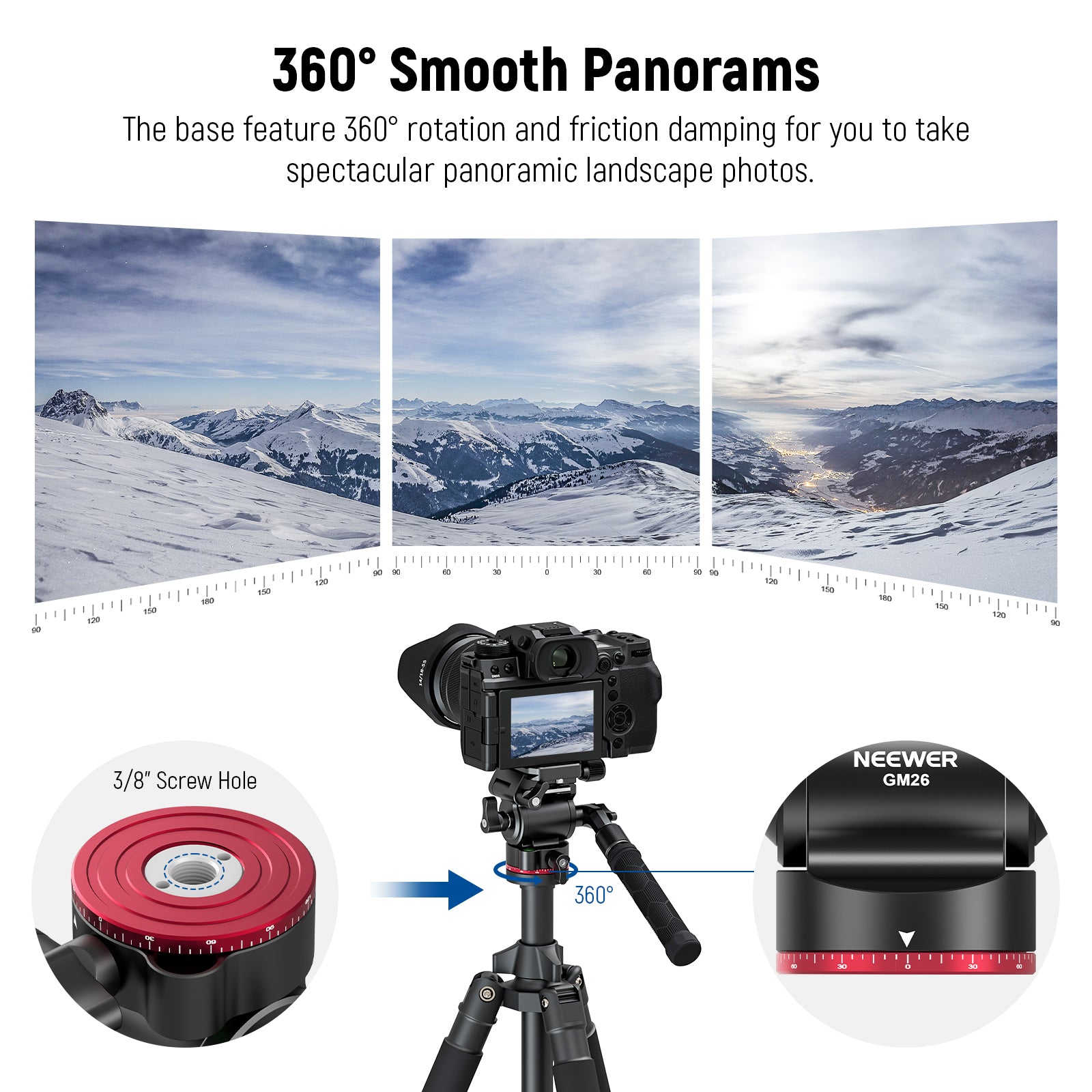 NEEWER GM26 Professional Video Tripod Head with Upgraded Horizontal Switch - Perfect for DSLR Cameras, Video Shooting & Live Streaming