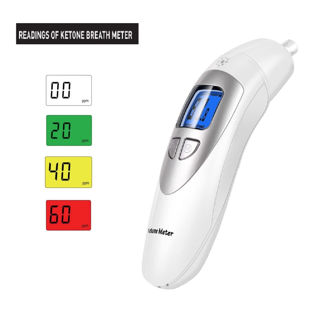 Ketone Breathalyzer for Ketosis Testing - Portable Ketogenic Breath Analyzer with 10 Disposable Mouthpieces (White) | Perfect for Keto Diet, Weight Loss & Fitness Tracking