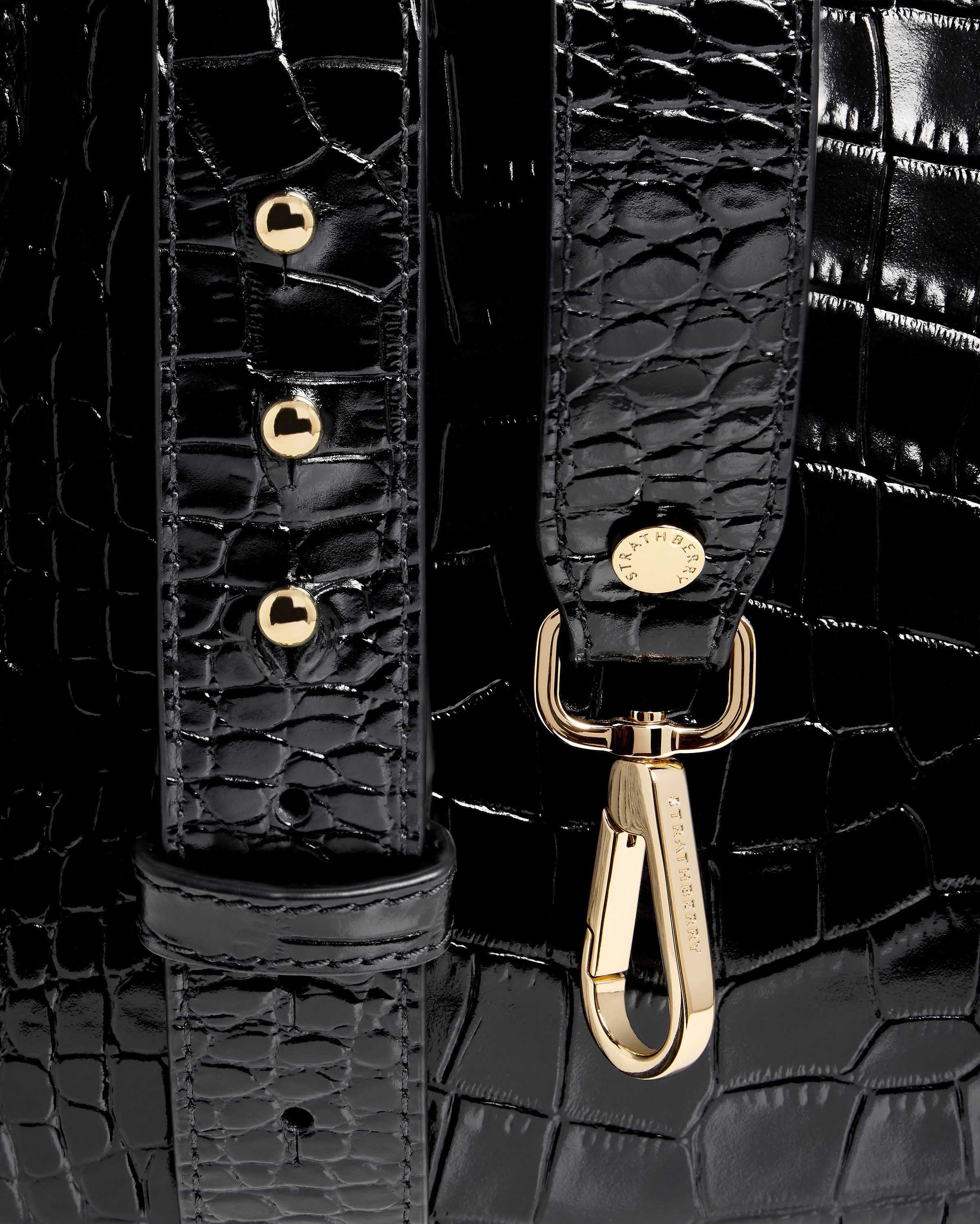 Stylish Black Crocodile Embossed Leather Midi Tote Bag - Perfect for Work, Travel & Everyday Use