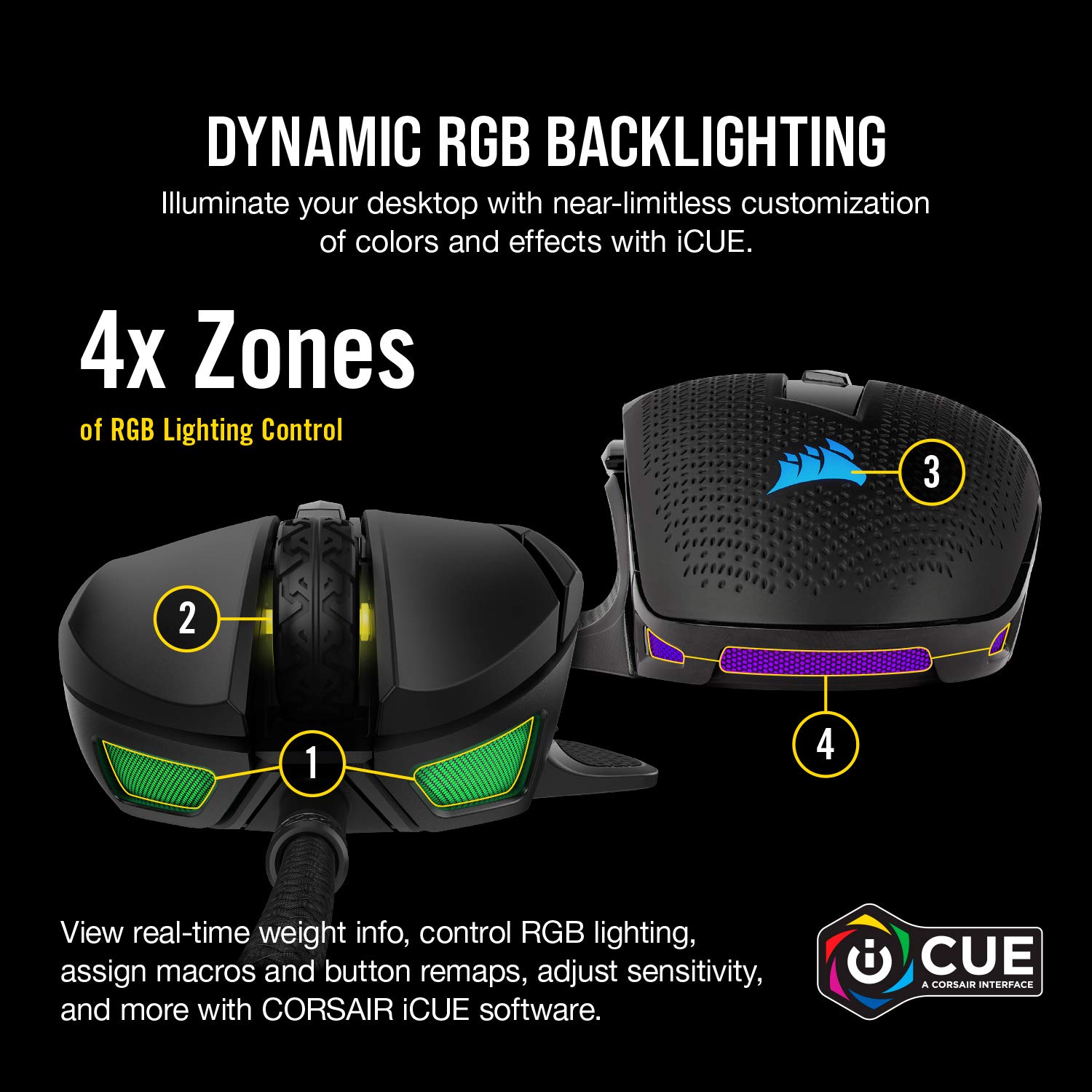 CORSAIR NIGHTSWORD RGB Gaming Mouse - 18,000 DPI Optical Sensor, 10 Programmable Buttons, Adjustable Weight System - iCUE Software Compatible - Ergonomic Design for FPS, MOBA, MMO PC Gaming - Perfect for Esports, Streaming & Professional Gamers