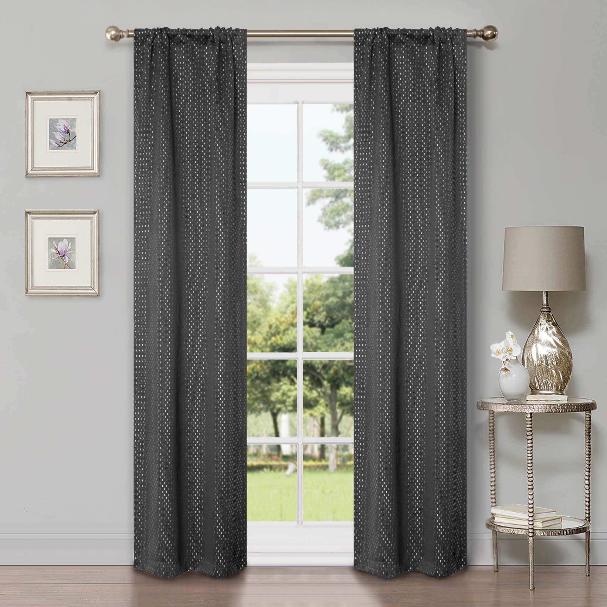 Blackout Solid Shimmer Grommet Curtain Panel Set of 2 Panels - 26 Inch Length - Light Blocking Window Treatment for Bedroom & Living Room