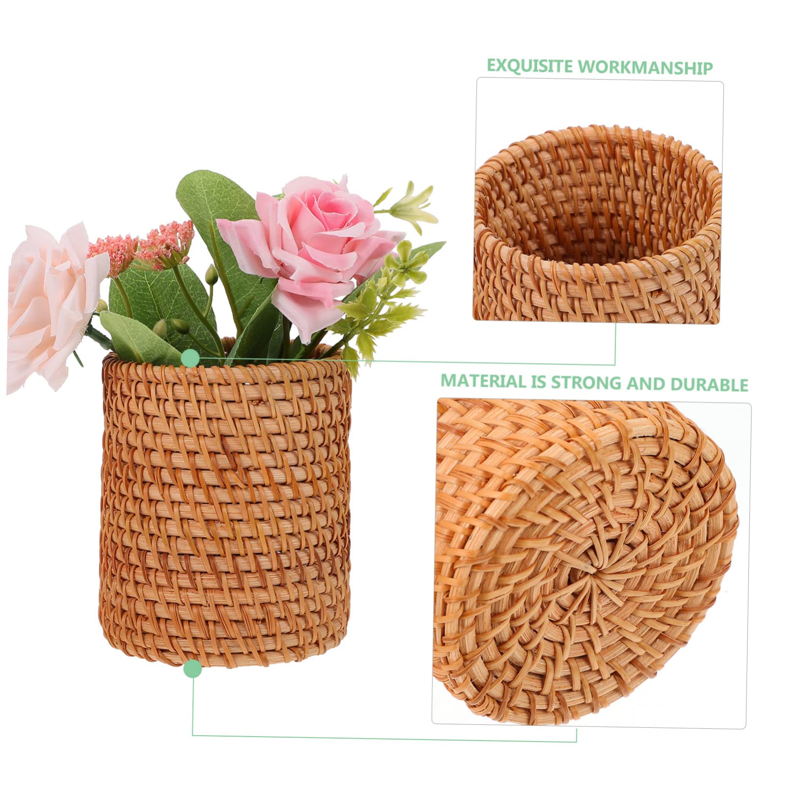 DOITOOL Handwoven Rattan Pencil Holder - Natural Wicker Pen Cup for Desk Organizer, Mini Rattan Vase for Stationery & Cosmetic Brushes | Perfect for Office, Home & School Use (Cone Shape)