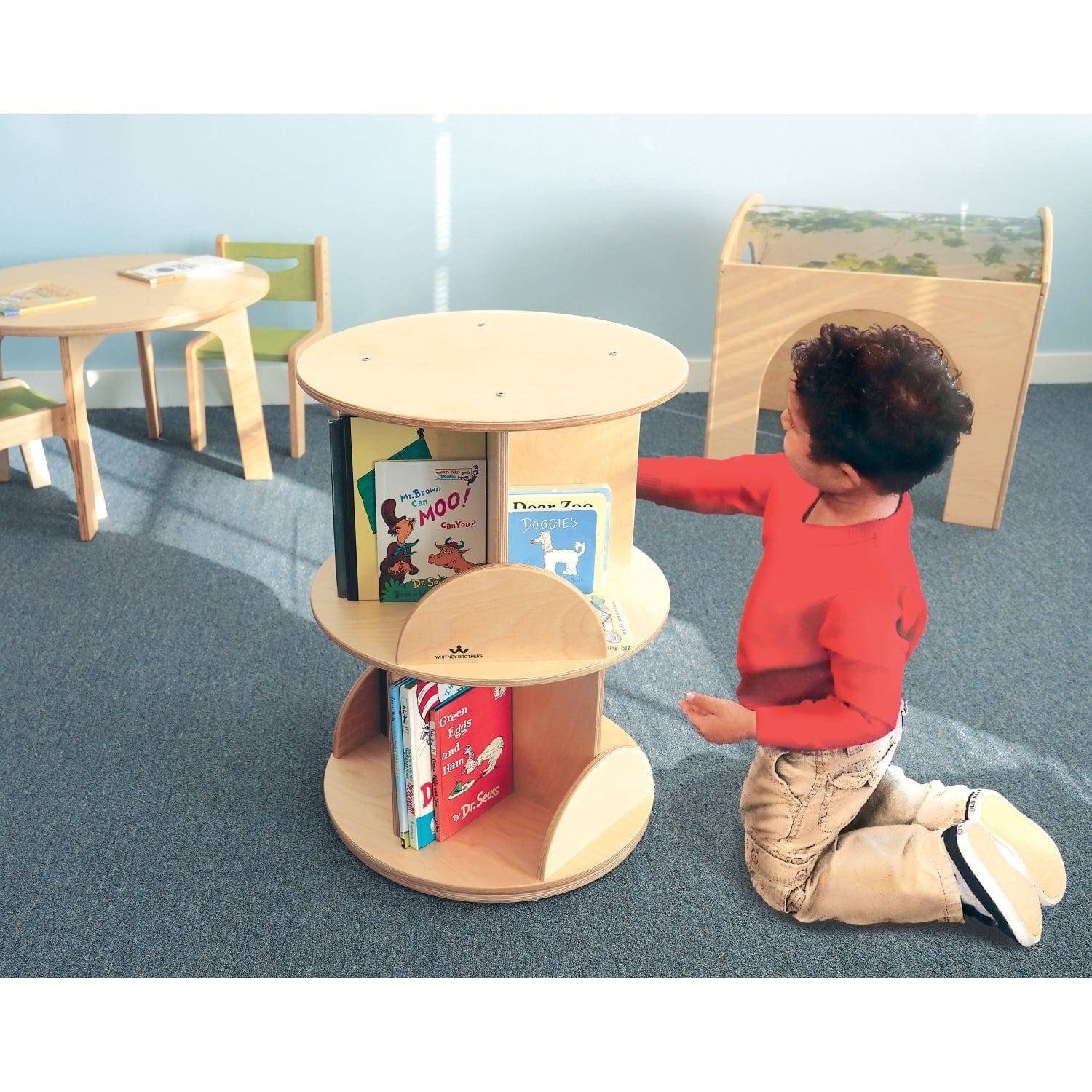 2-Tier Rotating Book Display Stand for Kids - Spinning Book Organizer for Classroom, Library, and Home Reading Nook