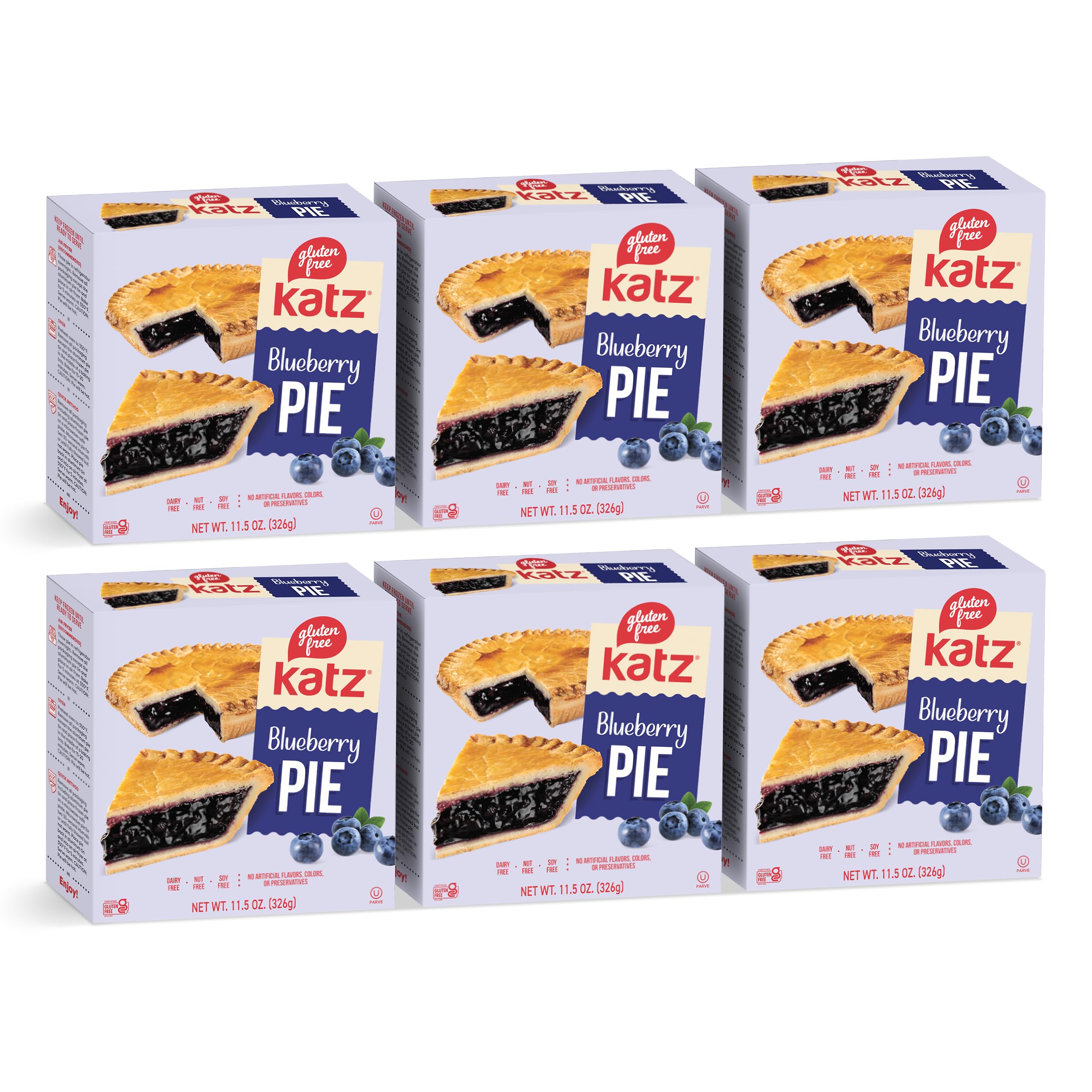 Katz Gluten Free Personal Size Blueberry Pie - Dairy Free, Nut Free, Soy Free, Kosher Certified (6 Pack, 11.5 oz Each) | Perfect for Snacks, Desserts, Lunchboxes & Special Dietary Needs