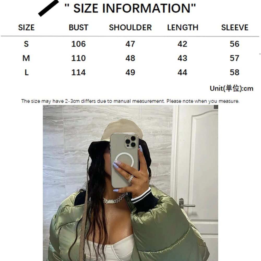 Women's Green Puffer Crop Jacket - Short Bubble Coat for Winter Fashion - Warm Stylish Outerwear for Casual Outings & Streetwear (Color: S)