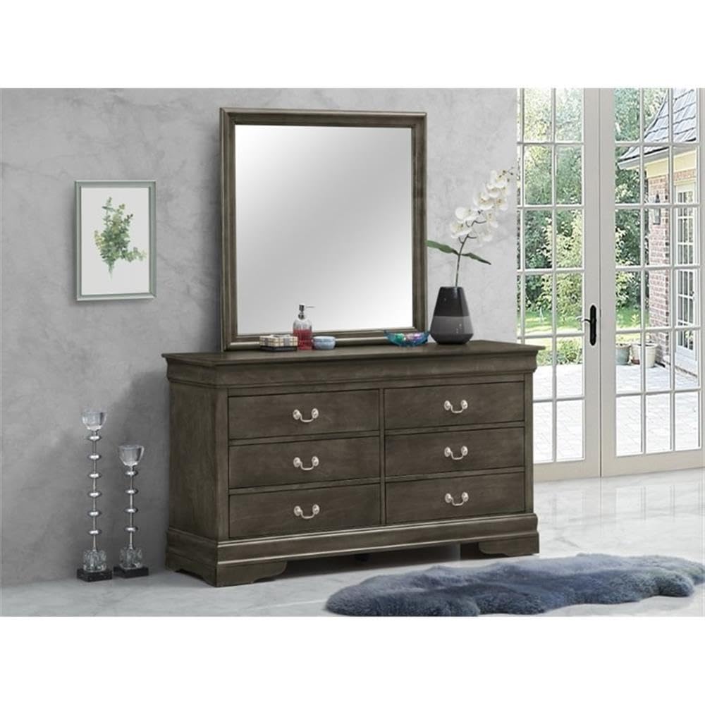 Glory Furniture Louis Phillipe 6-Drawer Gray Dresser - Perfect for Bedroom Storage & Organization