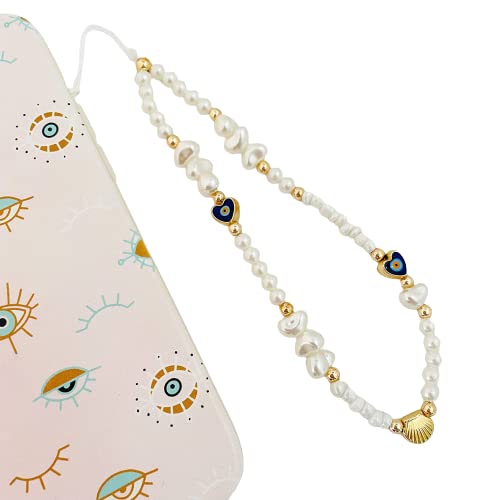 Evil Eye Beaded Phone Charm - Y2K Pearl Phone Strap, Handmade Phone Jewelry for Women & Girls, Stylish Phone Bracelet & Wrist Strap for Mobile Phones, Perfect for Everyday Use & Gifts