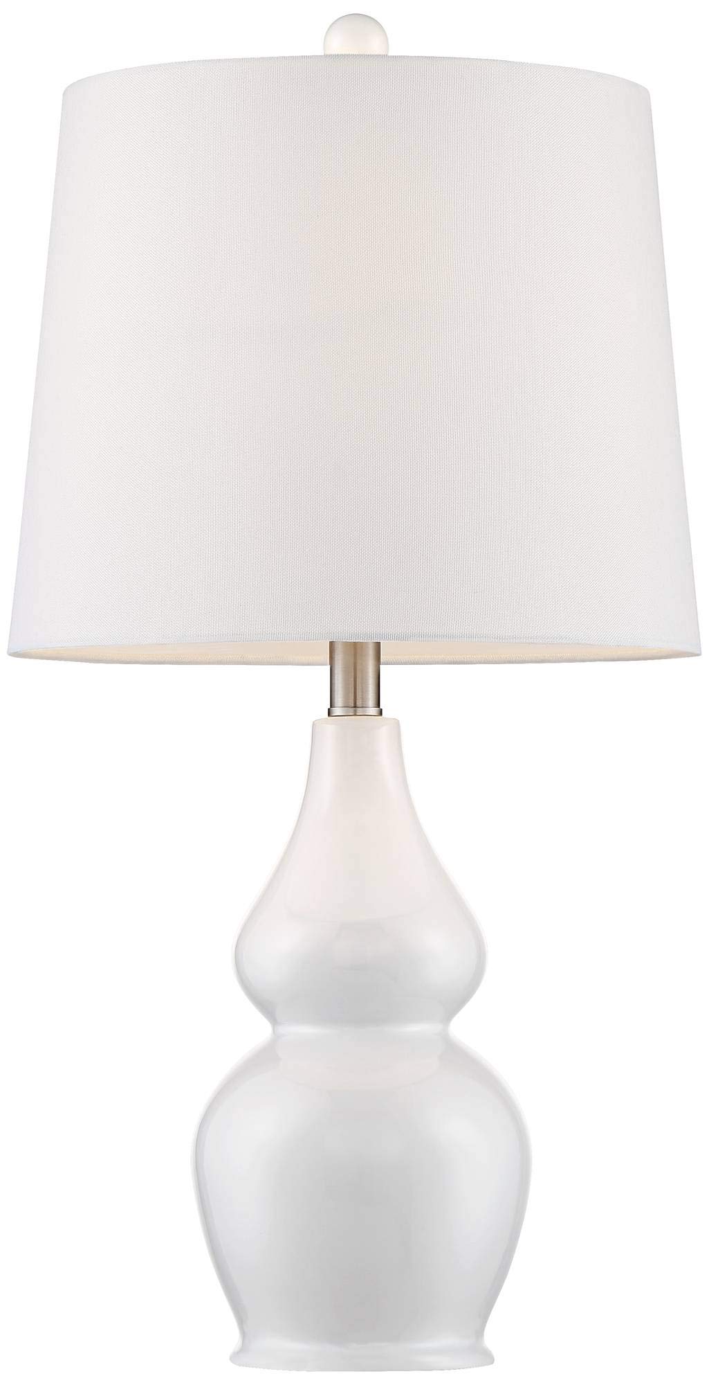 360 Lighting Jane Modern Table Lamps - Set of 2 White Ceramic Double Gourd Lamps with Fabric Tapered Drum Shade - 25