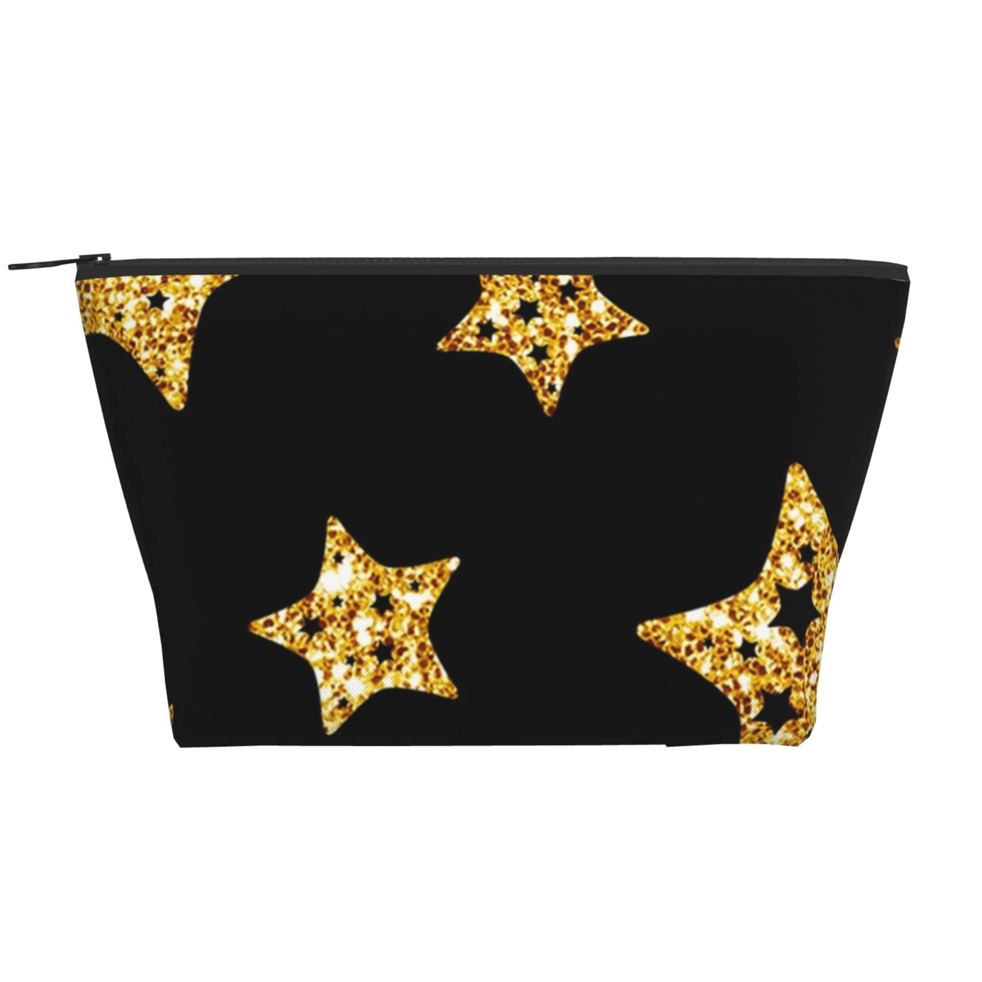 Waterproof Oxford Cosmetic Bag for Women & Girls - Lightweight Travel Toiletry & Makeup Organizer with Black Gold Star Print - Perfect for Travel, Gym, School & Daily Essentials Storage
