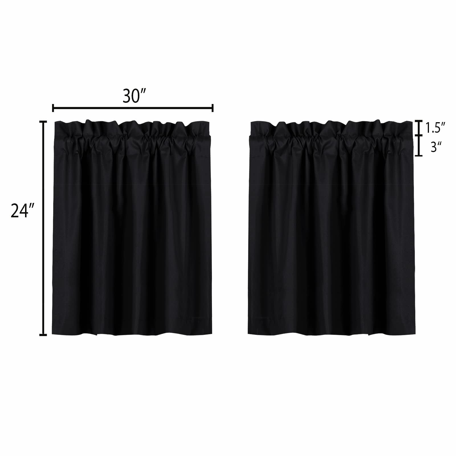 Valea Home Blackout Valance and Tiers Curtains Set - 24 Inch Length for Kitchen & Bathroom - Light Blocking Window Treatment for Privacy & Energy Efficiency - Black