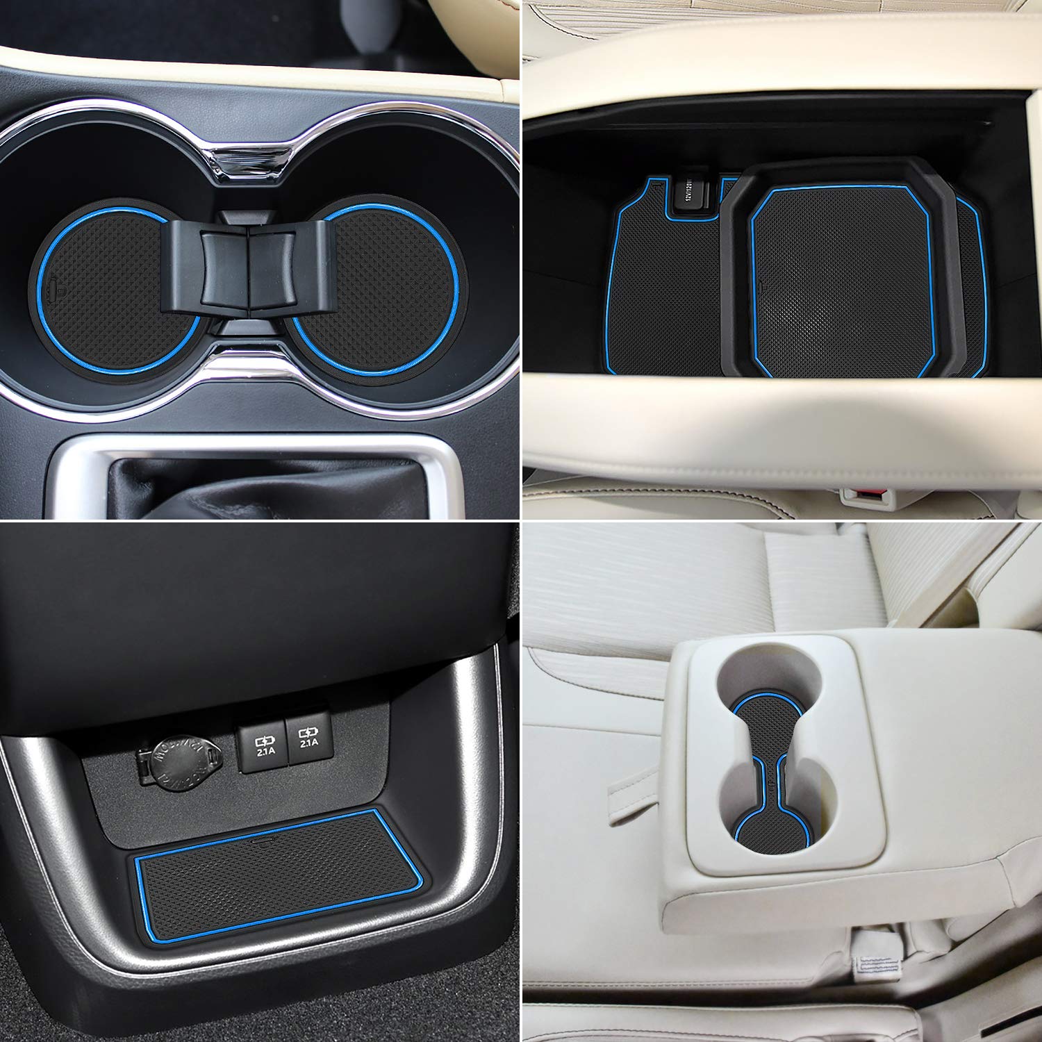 Premium Anti-Dust Car Mats for Toyota Highlander 2014-2019 - Custom Fit Cup Holder Liners, Console & Door Pads Interior Accessories (14-Piece Set, Blue) - Perfect for Road Trips, Daily Commute & Protecting Your Vehicle Interior