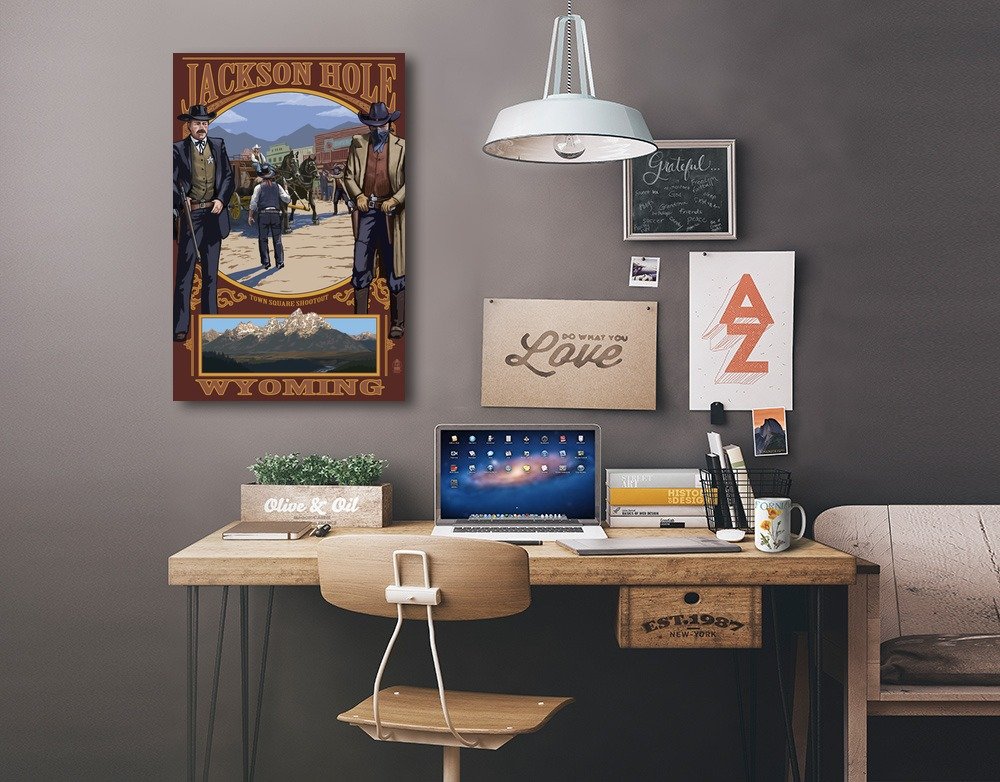 Lantern Press Jackson Hole Wyoming Shootout - 16x24 Wrapped Canvas Wall Art Decor for Living Room, Bedroom & Office - Western Landscape Painting for Home & Commercial Spaces