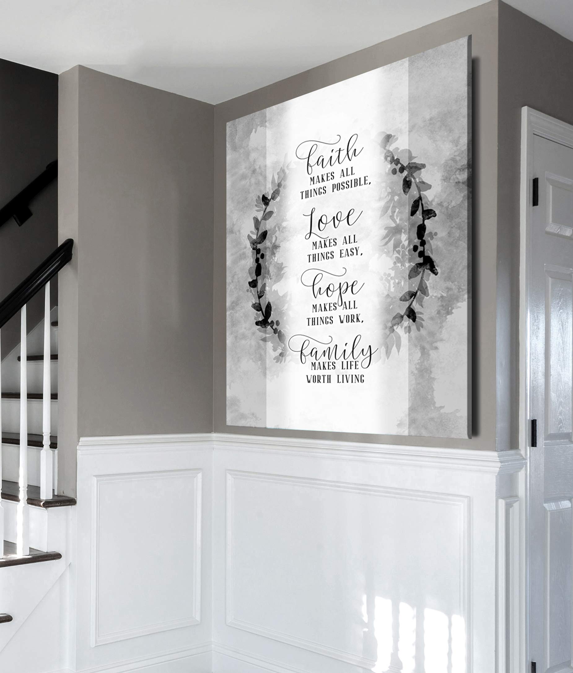 Faith Makes All Things Possible - Motivational & Inspirational Christian Wall Art Decor | Positive Quotes Canvas Print for Home, Office & Church | Large 30x40 Inch Grey Wall Décor
