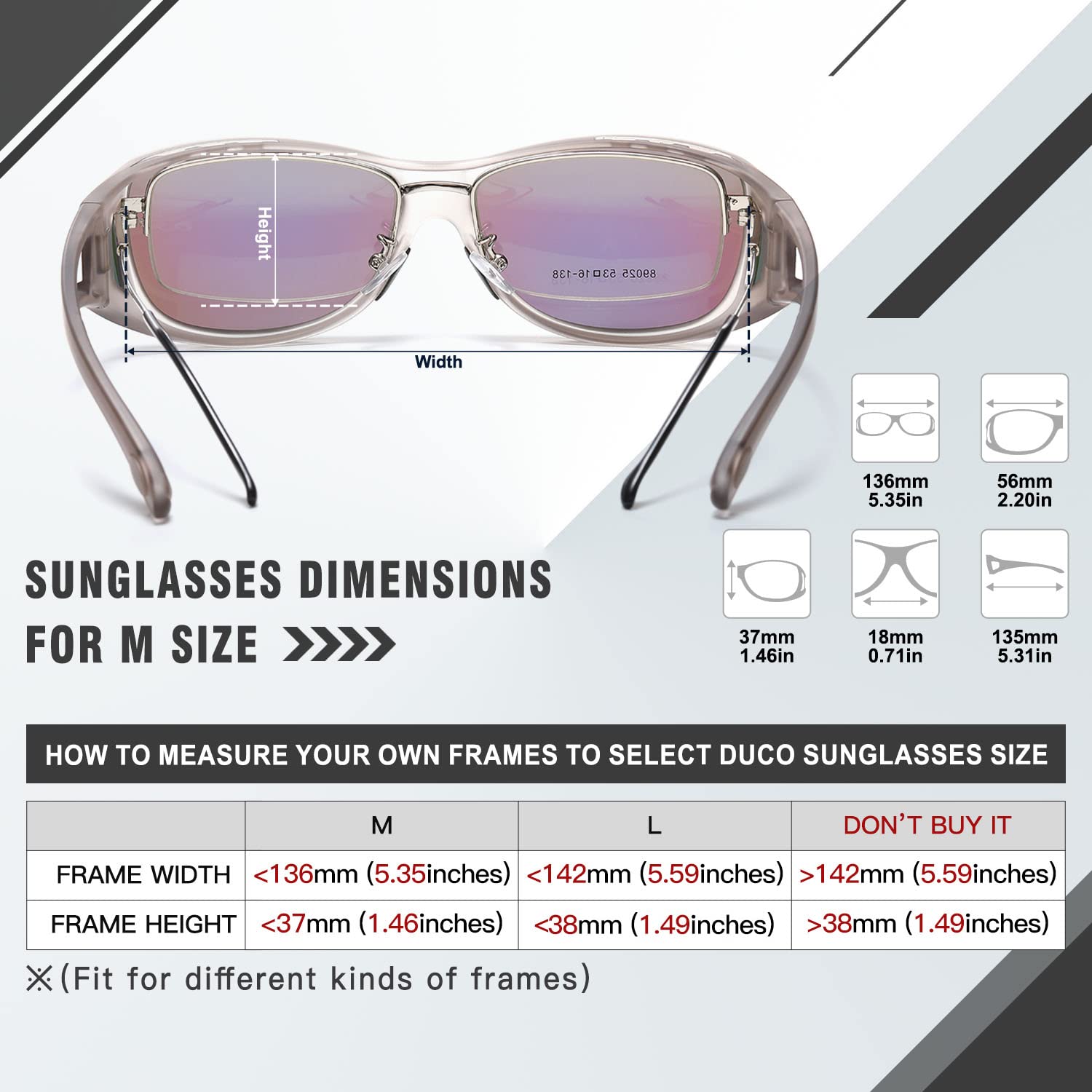 DUCO Polarized Wraparound Fitover Sunglasses for Men & Women - UV Protection, Driving & Outdoor Activities (Model 8953) | Wear Over Prescription Glasses, Fishing, Hiking, Cycling