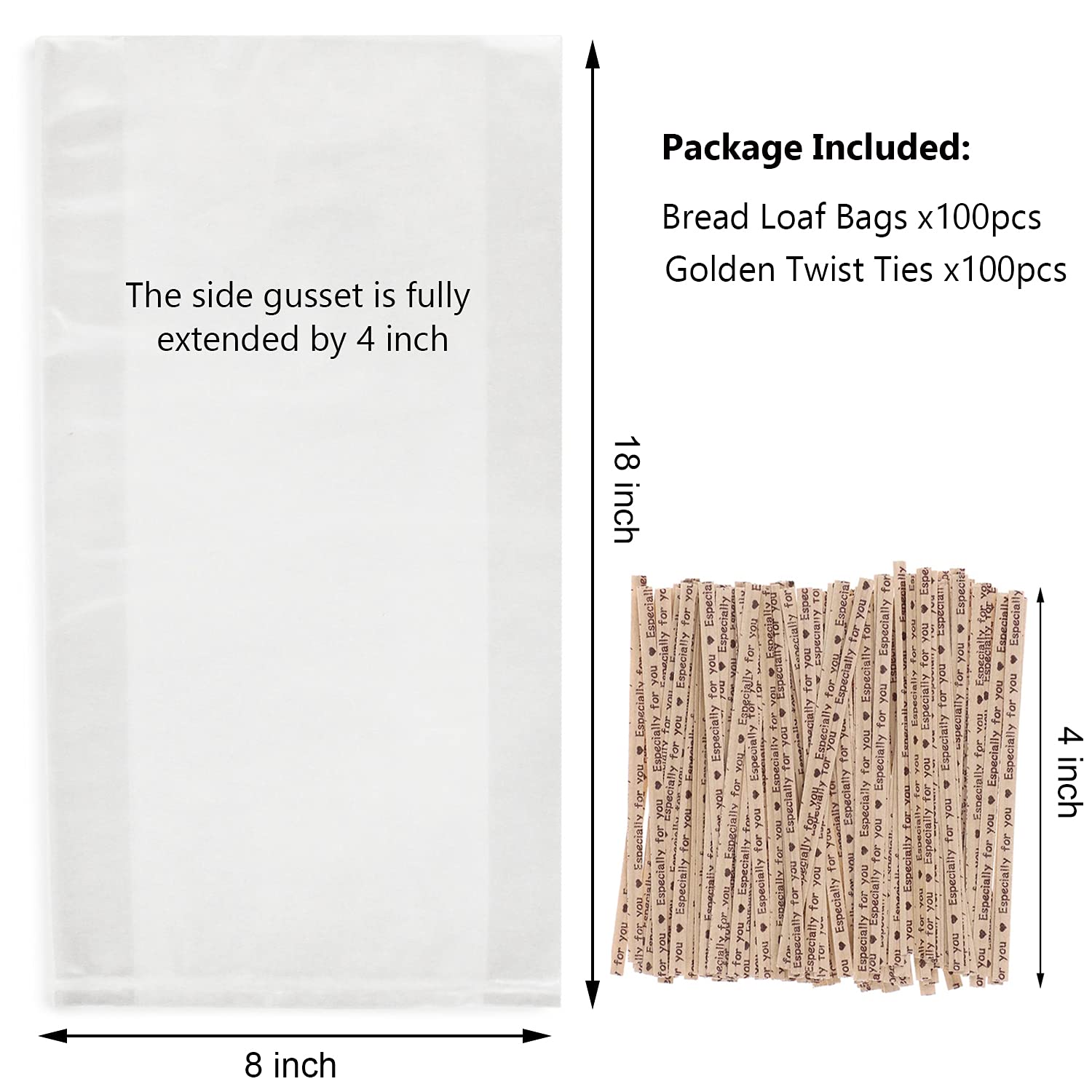 100-Pack Reusable Plastic Bread Bags with Ties - 18x4x8 Inches Loaf Storage Bags for Homemade Bread, Bakery, Gift Wrapping & Food Preservation - Perfect for Bakers, Home Kitchens & Commercial Use