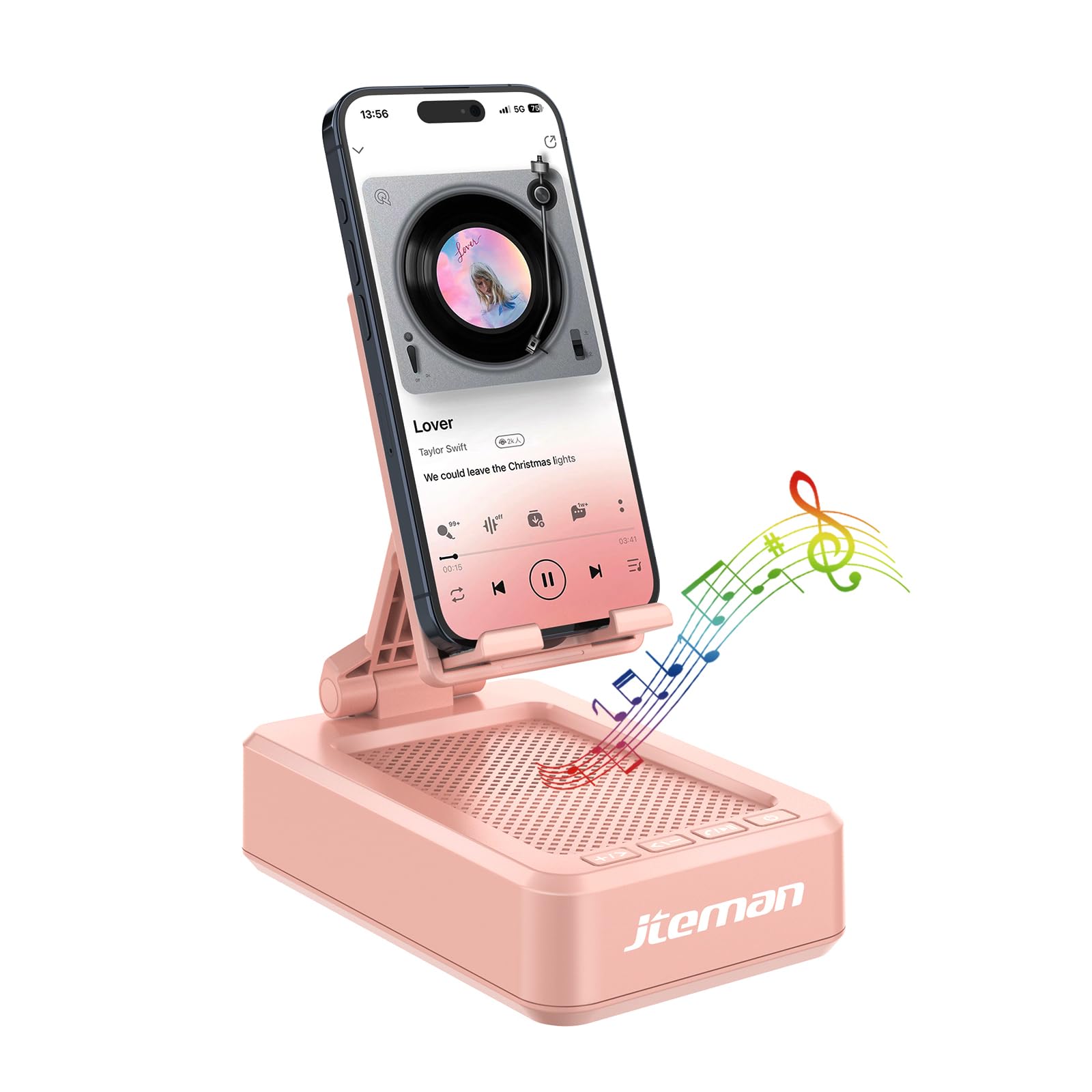 JTEMAN Portable Wireless Bluetooth Speaker with Phone Stand - Pink | Compatible with iPhone, Samsung & iPad Mini | Perfect Gift for Men & Women | Great for Kitchen, Office & Outdoor Use