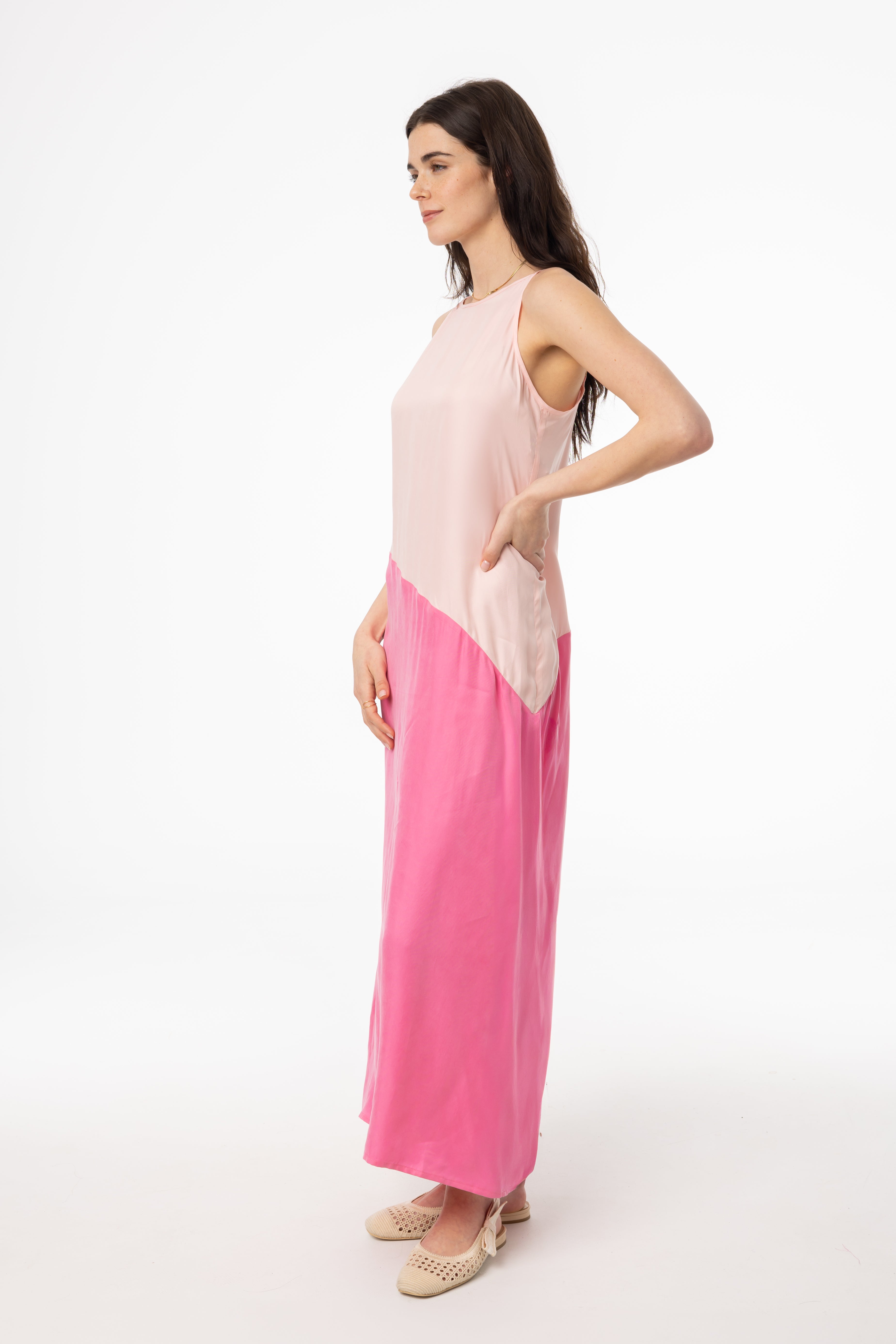 Stylish Pink Two-Tone Slip Jumper - Women's Casual Knit Sweater for Fall & Winter | Perfect for Office, Dates & Cozy Evenings
