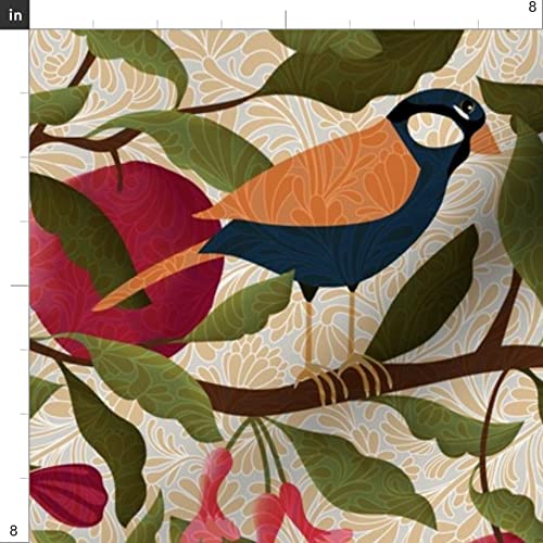 Autumn Pomegranates with Chickadees Printed Satin Fabric - Premium Spoonflower Fat Quarter for Sewing, Apparel, Fashion, Blankets & Home Decor - Perfect for DIY Projects, Quilting, and Seasonal Home Decorations
