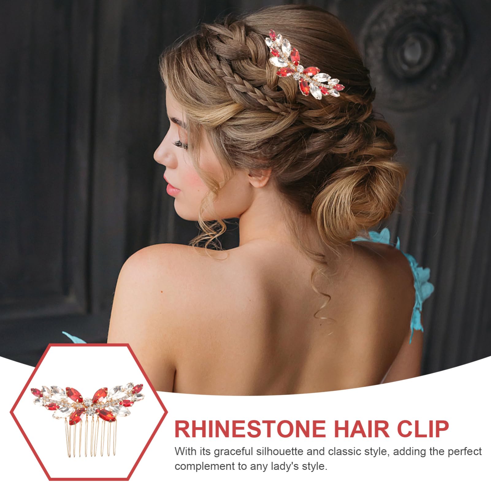 POPETPOP Red Bridal Hair Comb - Wedding Hair Clips for Women, Bride Side Combs for Special Occasions | Perfect for Weddings, Prom, Parties & Formal Events