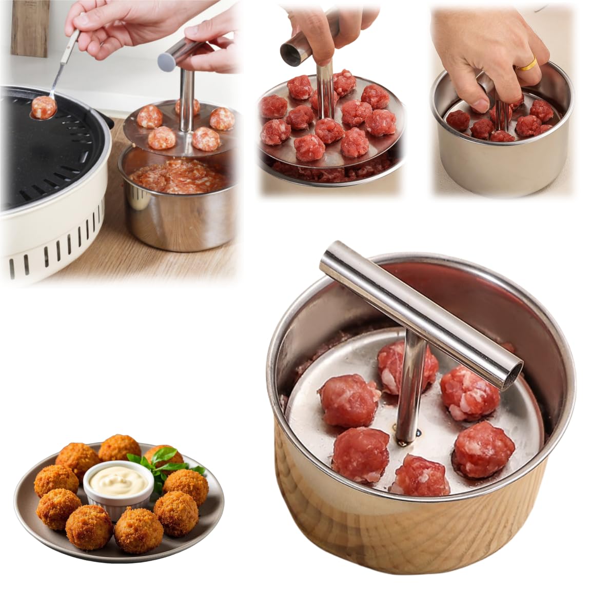 Premium Stainless Steel Meatball Maker Tool - Manual 6/12 Ball Press Machine for Perfect Homemade Meatballs | Durable Kitchen Gadget for Italian, Swedish, and Asian Cuisine | Ideal for Meal Prep, Party Cooking & Family Dinners