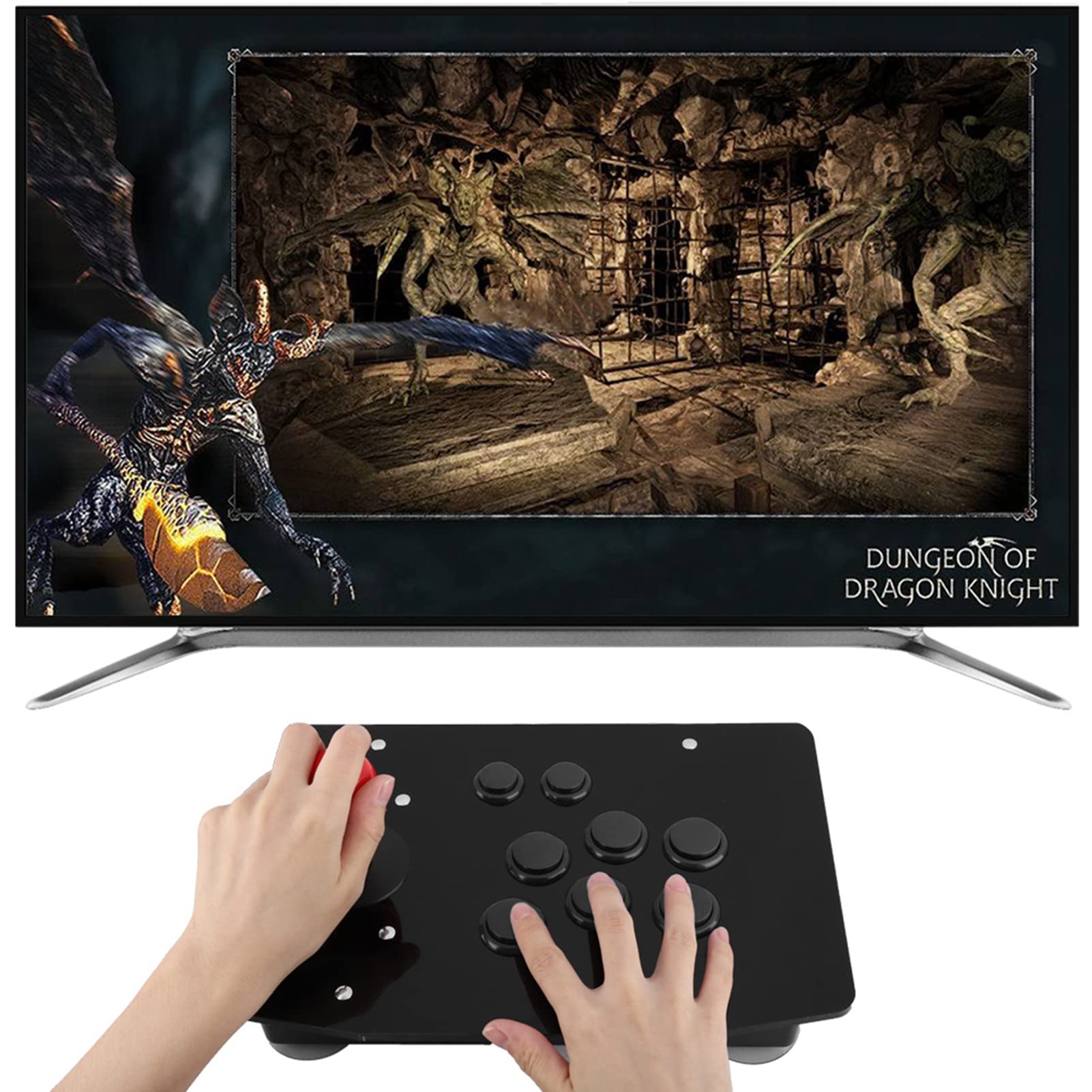 BONKZEBU 8-Key USB Game Joystick Controller - Portable Rocker Gamepad with Anti-Slip Grip for PC/PS4/Xbox Gaming - Durable & Stable for Fighting Games, Racing, and Arcade Style Play