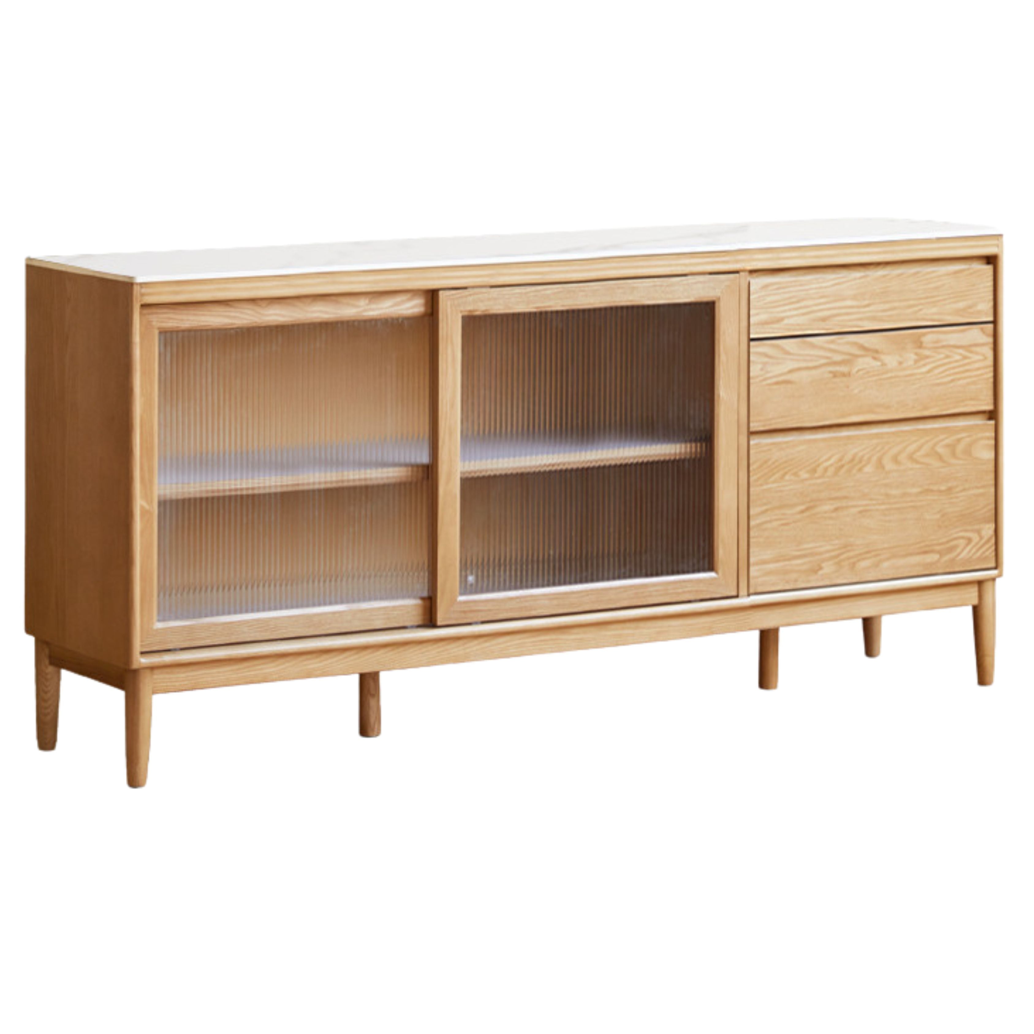 Oak Solid Wood Large Capacity Storage Sideboard - Rustic Buffet Cabinet for Dining Room, Living Room & Entryway Storage