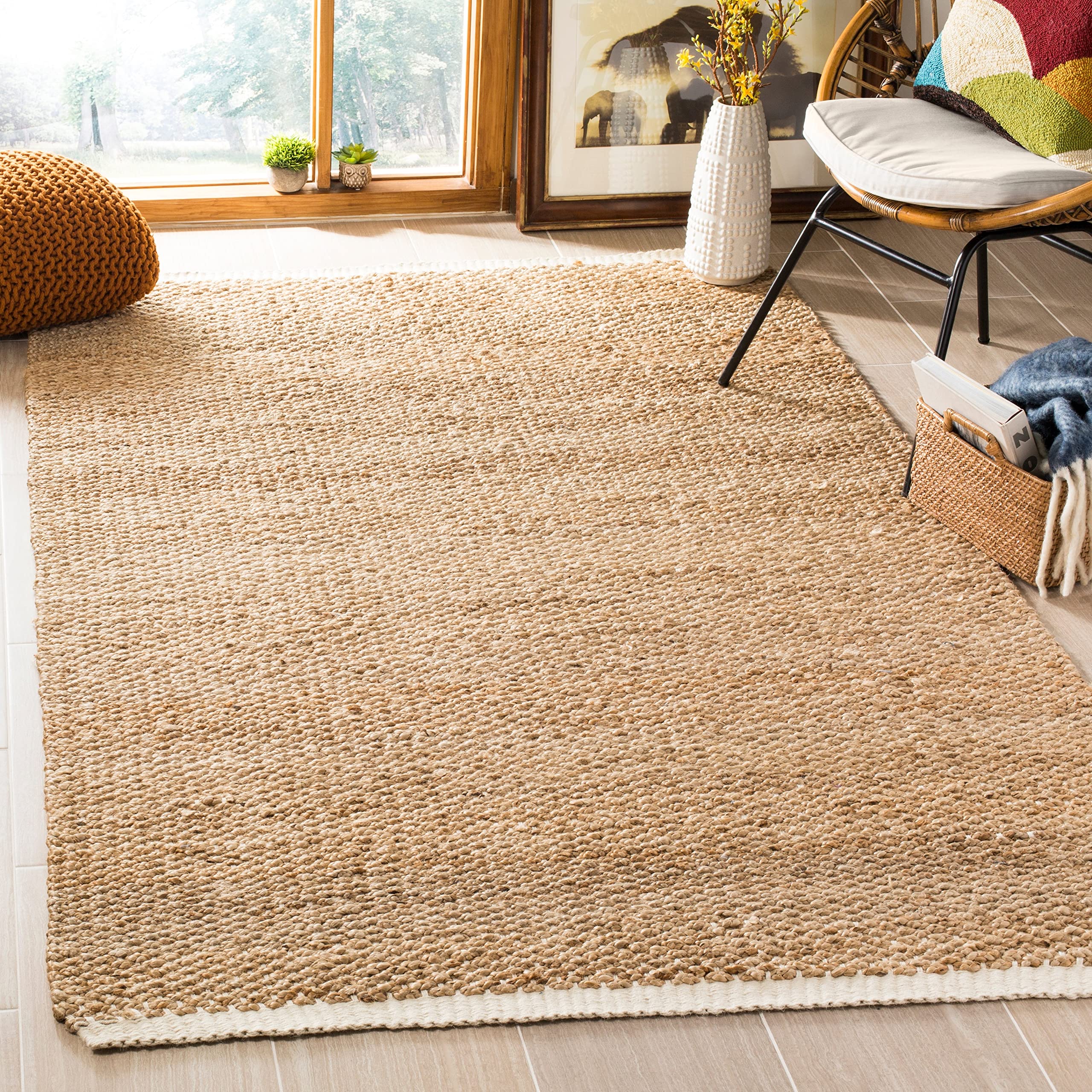 SAFAVIEH Natural Fiber Handmade Jute Area Rug - 9' x 12' Ivory & Natural, Non-Slip Living Room & Bedroom Rug, Eco-Friendly Floor Covering for High Traffic Areas, Boho Home Decor (NF465A) | Perfect for Cozy Spaces, Dining Rooms & Entryways