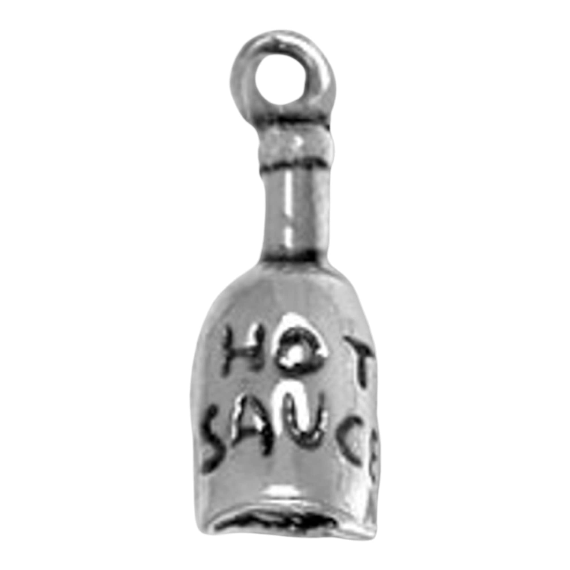 3D Sterling Silver Hot Sauce Bottle Charm - Perfect for Kitchen Cooks, Chefs & Spicy Food Lovers - Great for Jewelry Making, Gifts & Culinary Enthusiasts