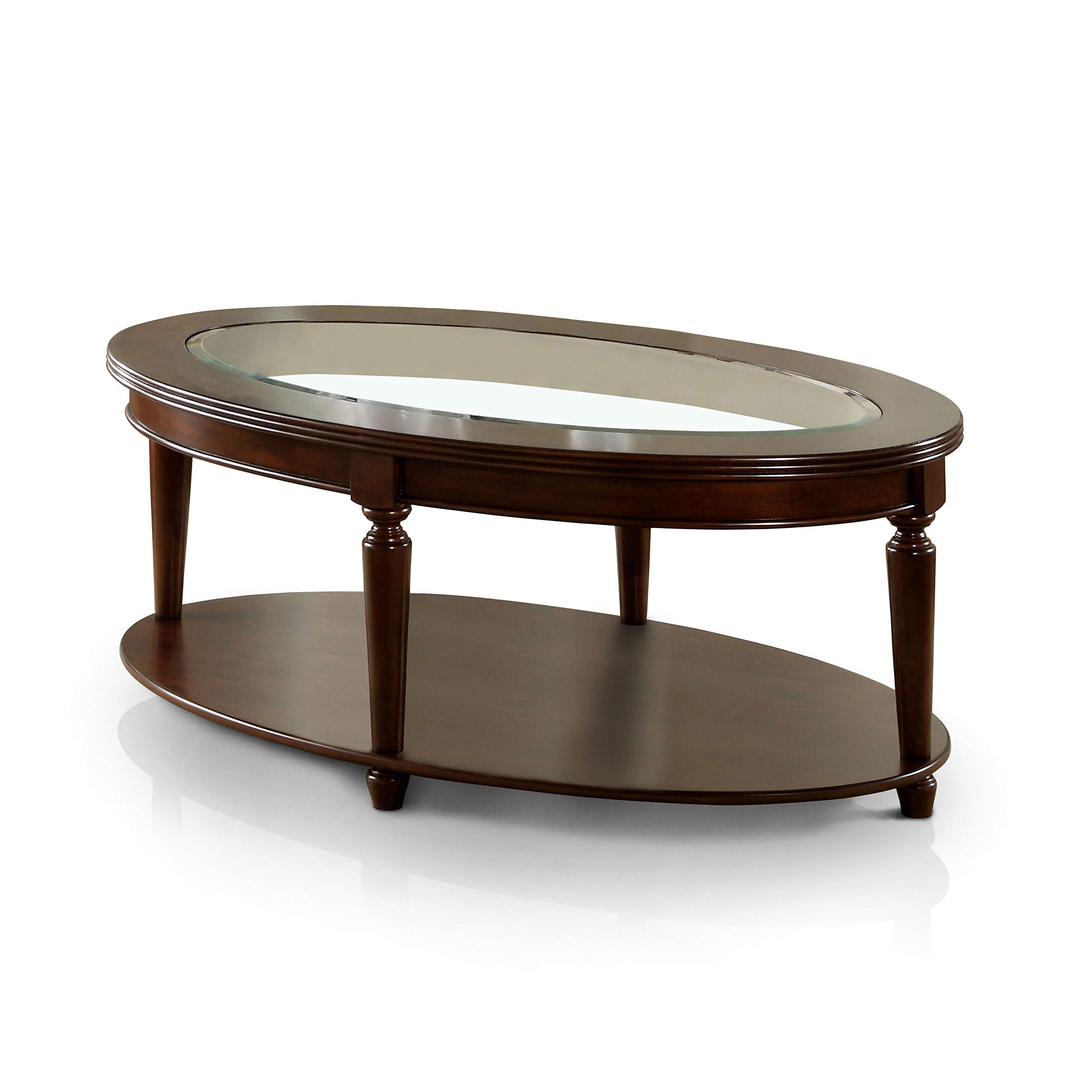 Dark Cherry Oval Coffee Table - Wood Finish for Living Room
