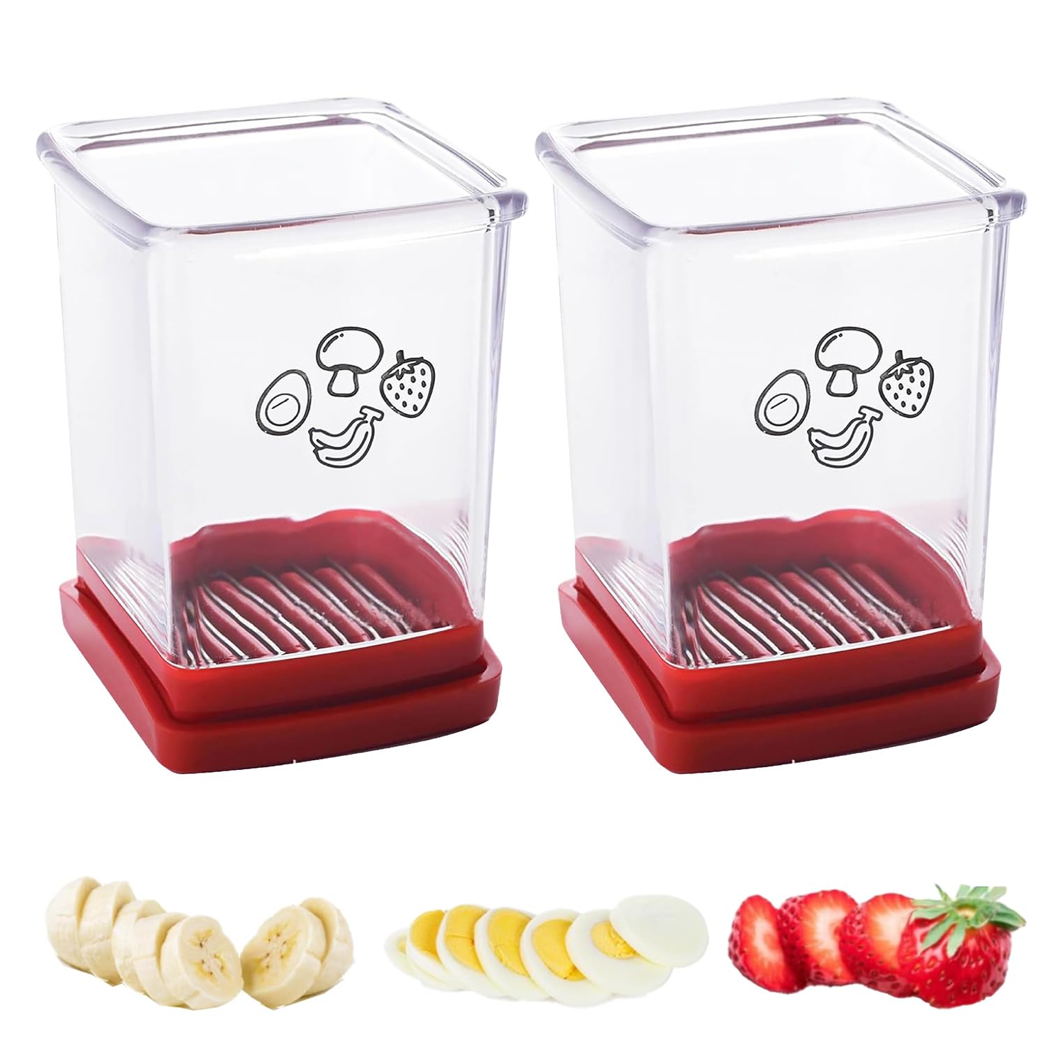 Premium Stainless Steel Cup Slicer - 2 Pack Fruit & Vegetable Cutter for Strawberries, Bananas, Eggs | Quick Salad Prep Tool for Kitchen, Party Platters & Healthy Snacks