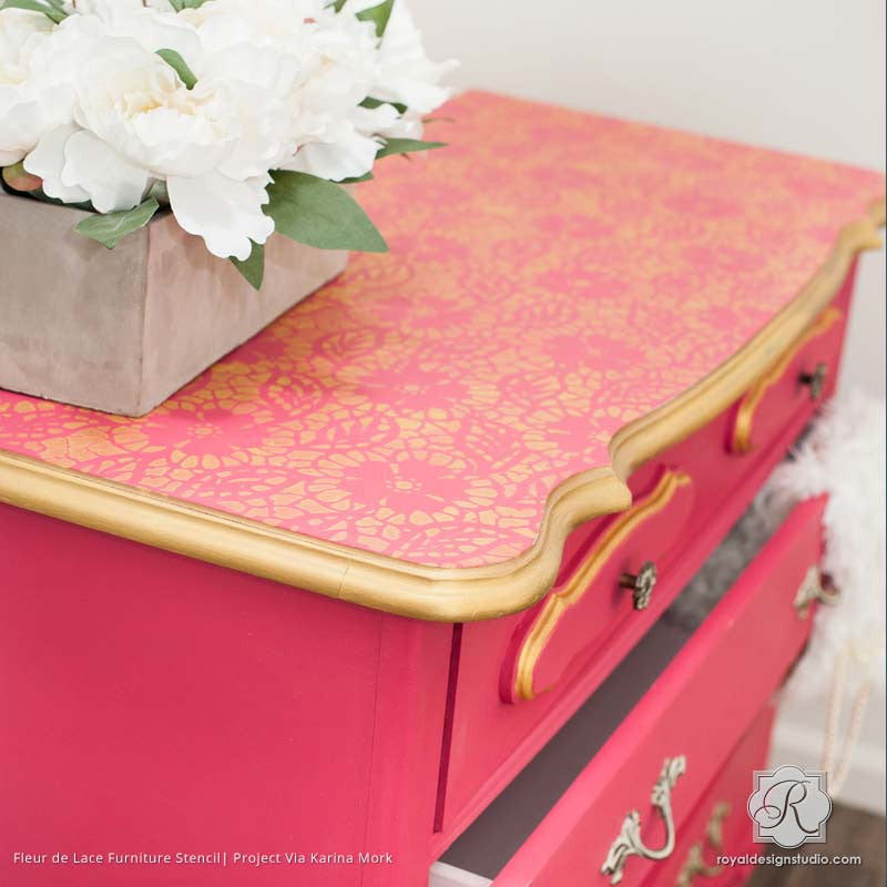 Fleur de Lace Furniture Stencil - DIY Home Decor Stencils for Wood, Walls & Fabric - Perfect for Furniture Painting, Wall Art & Craft Projects