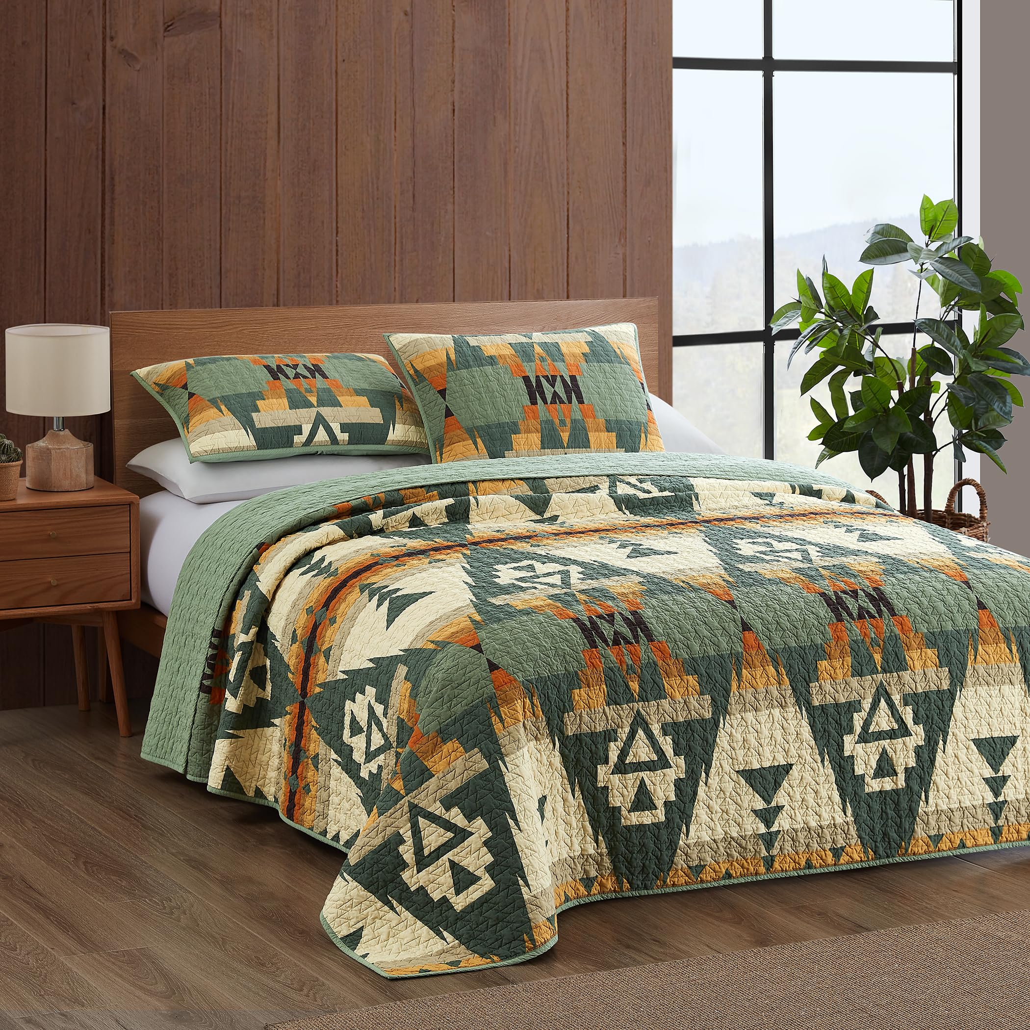 Pendleton Siskiyou Coverlet Set - Soft Cotton Bedspread, Rustic Home Decor, Luxury Quilt & Pillow Shams - King Size, Sage Green - Perfect for Cozy Bedrooms, Guest Rooms & Farmhouse Style Decor