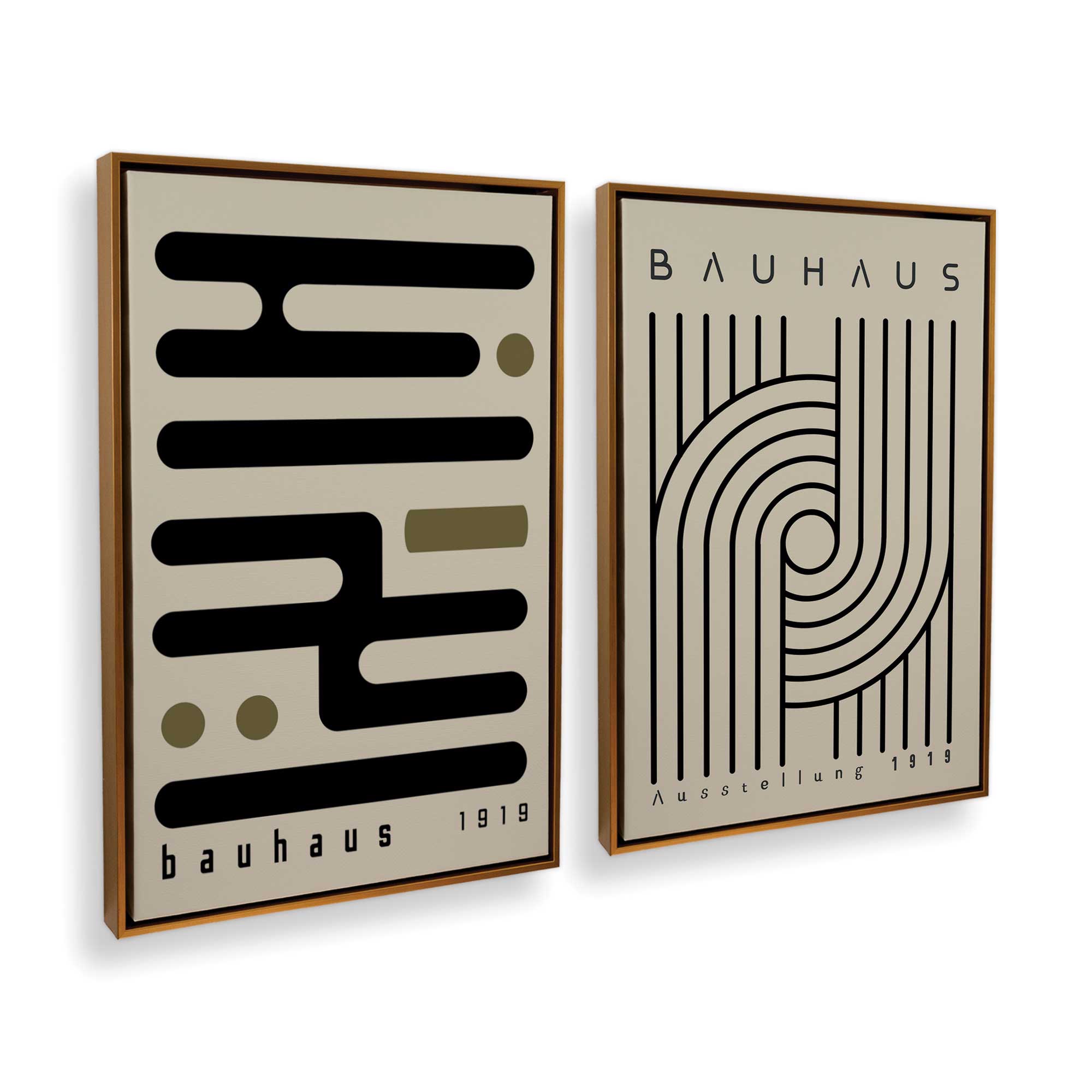 Bauhaus Curves and Connections - Set of 2 Modern Abstract Canvas Wall Art Prints for Living Room & Office Decor | Mid-Century Inspired Home Decorations