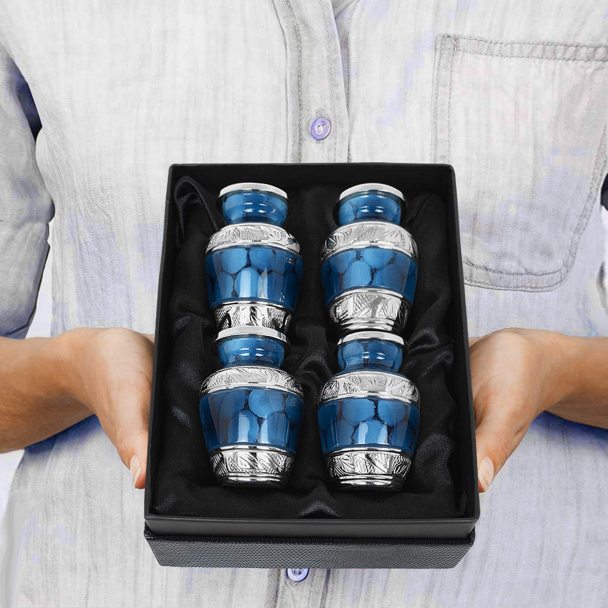 Heavenly Peace Elegant Dark Blue Adult Cremation Urn for Ashes - Beautiful Keepsake Memorial Urn with Velvet Bags & Case - Perfect for Home Memorials, Funeral Services & Honoring Loved Ones
