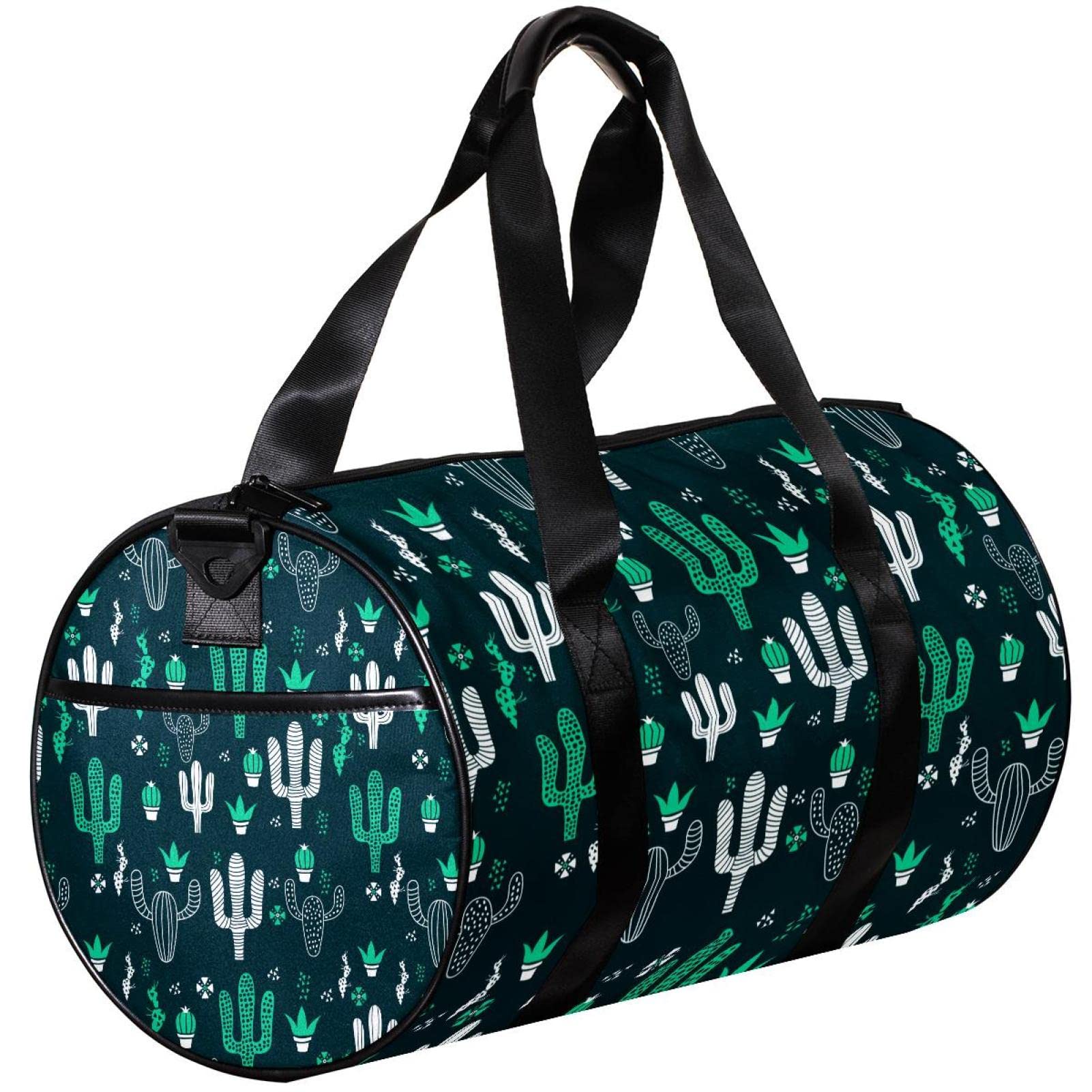 Men's Gym Duffle Bag - Large Dark Green Cactus Print Sports Bag with Wet Pocket - Perfect for Gym, Travel & Workout Essentials | Water-Resistant Compartment for Shoes & Clothes