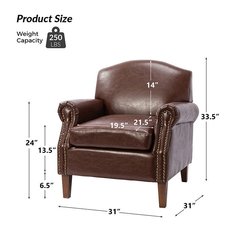 Gianfranco Vegan Leather Armchair with Sturdy Wooden Legs - Modern Vegan Leather Lounge Chair for Living Room, Office & Reading Nook - Eco-Friendly Faux Leather Accent Chair
