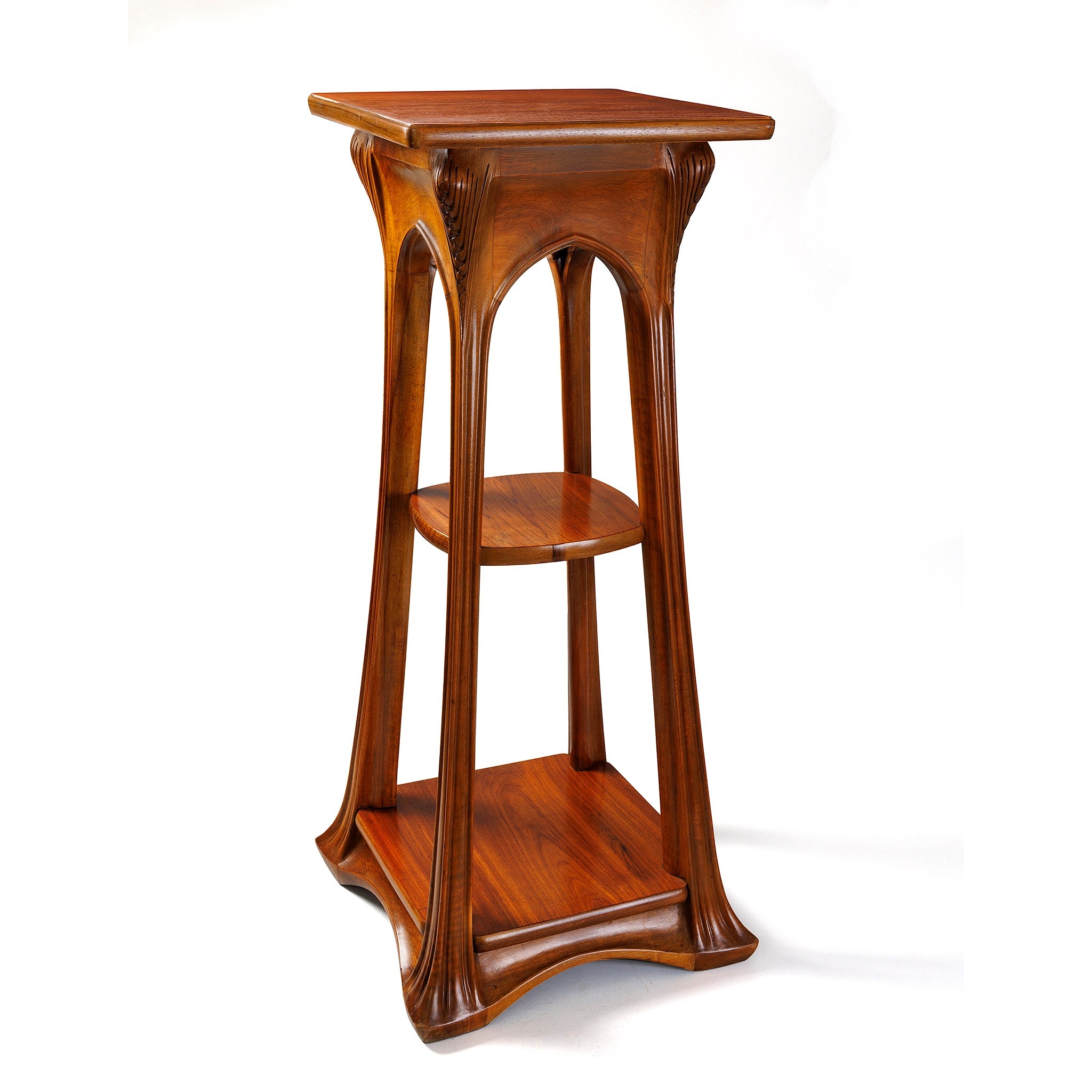 Louis Majorelle Three-Tiered Pedestal Stand - Vintage French Art Nouveau Display Shelf for Home Decor, Books, and Collectibles - Perfect for Living Room, Bedroom, or Office