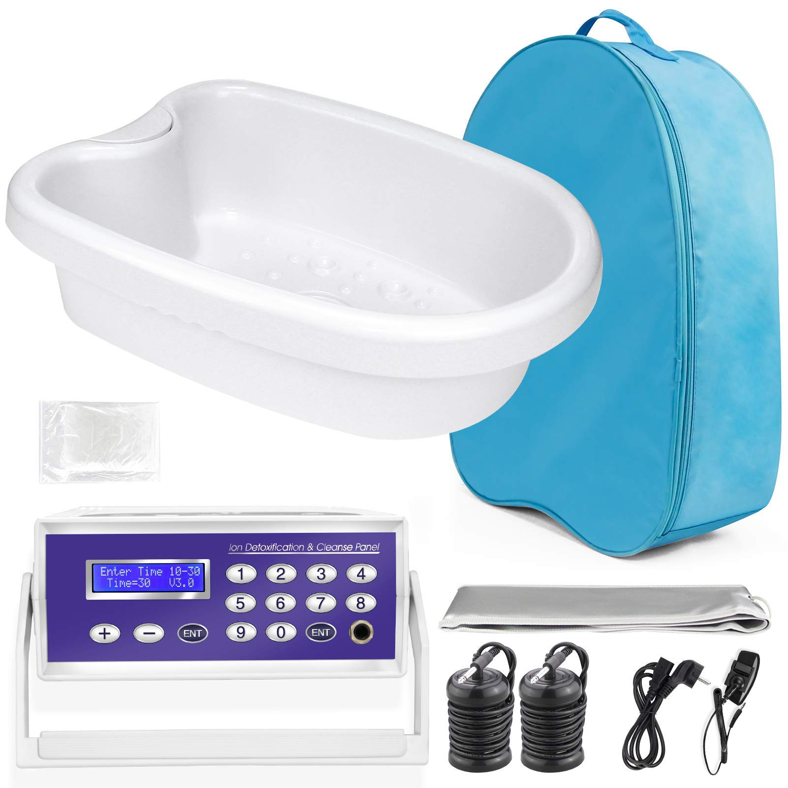 Ionic Foot Bath Detox Machine - Professional Foot Spa Cleanse with Tub, Wrist Strap, Far Infrared Waist Belt, 2 Arrays & 100 Liners | Relaxing Home Therapy for Detoxification & Pain Relief