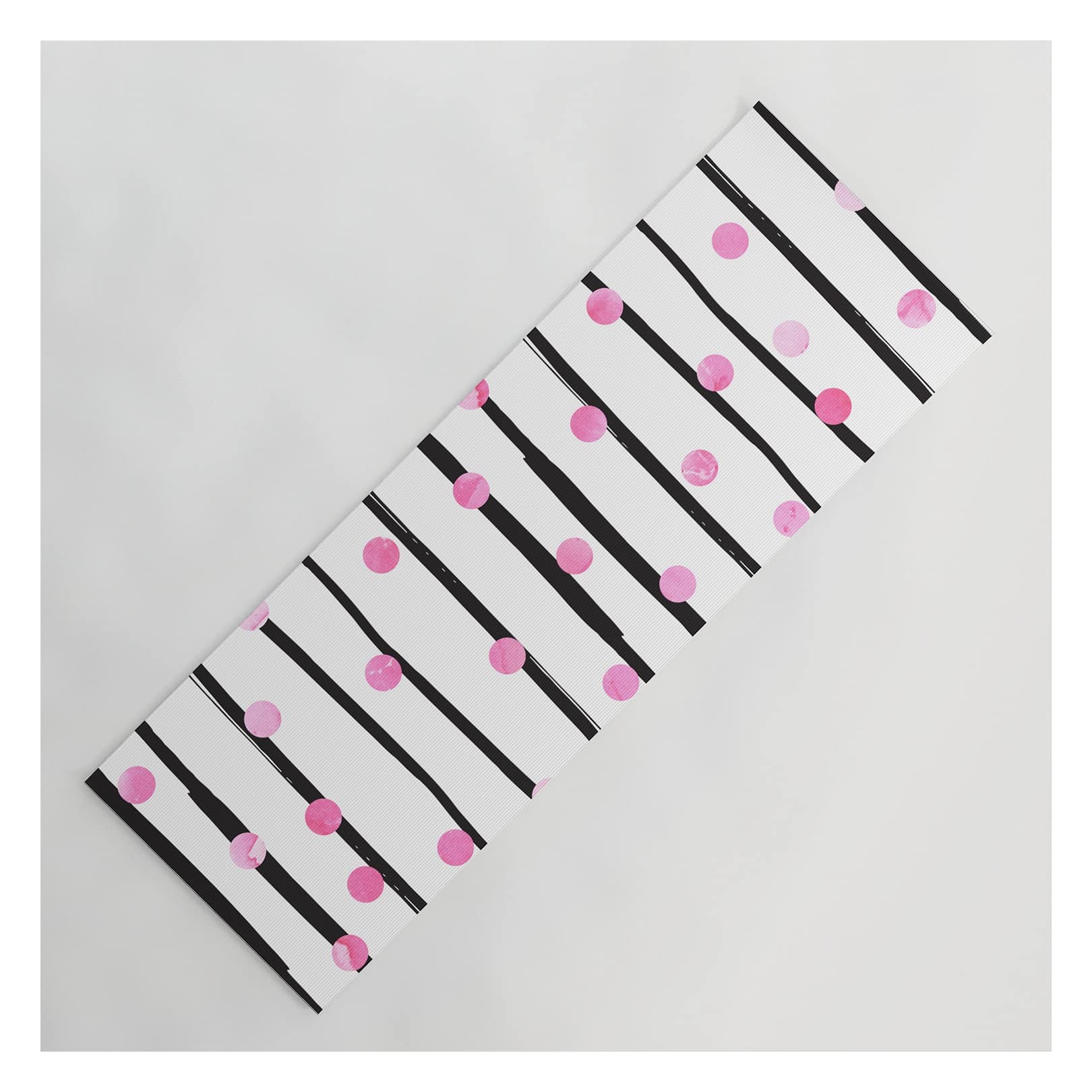 Blush Pink Black Watercolor Modern Stripes Polka Dots Yoga Mat - 24