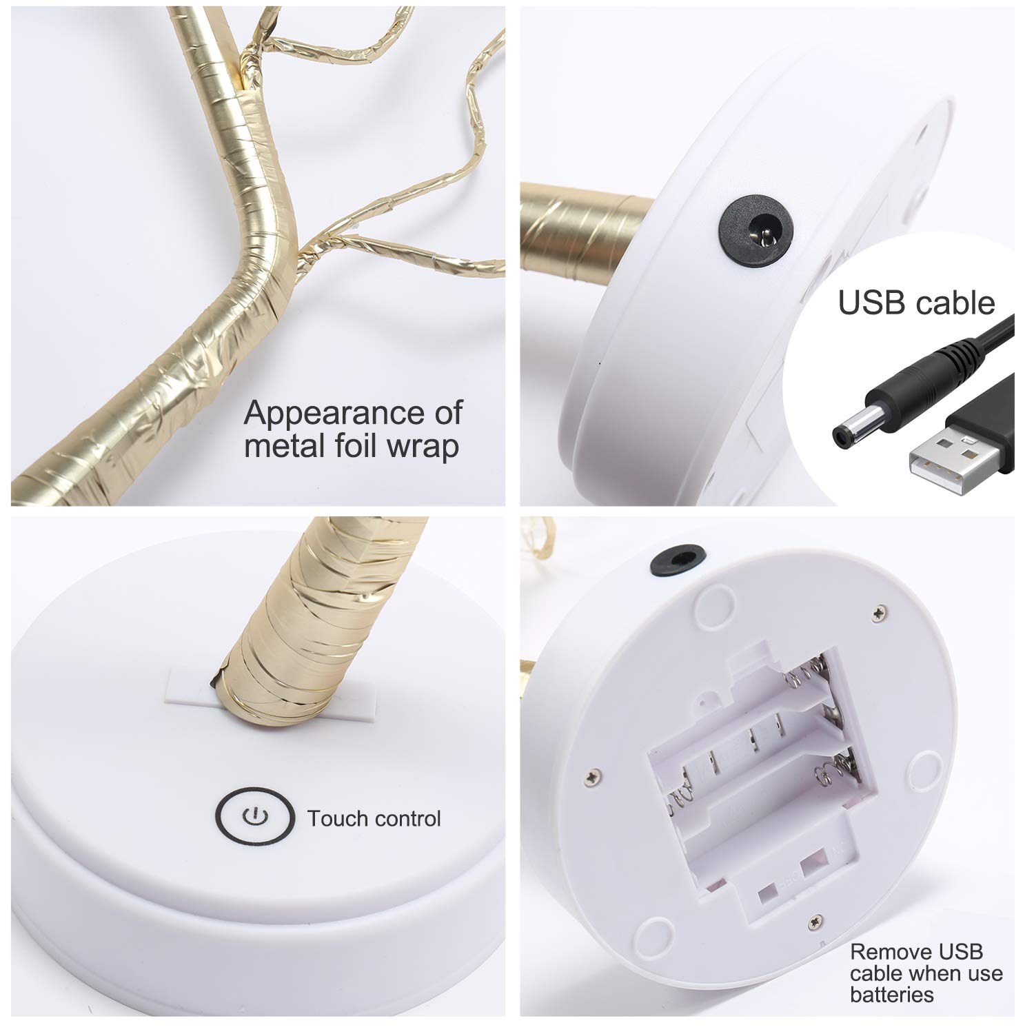 KHTO DIY LED Desk Bonsai Tree Light - 108 LED Head Lights with Touch Switch, Battery/USB Powered - Perfect for Home, Bedroom, Office, Wedding & Party Decorations - Create a Cozy Ambiance for Relaxation & Romantic Settings