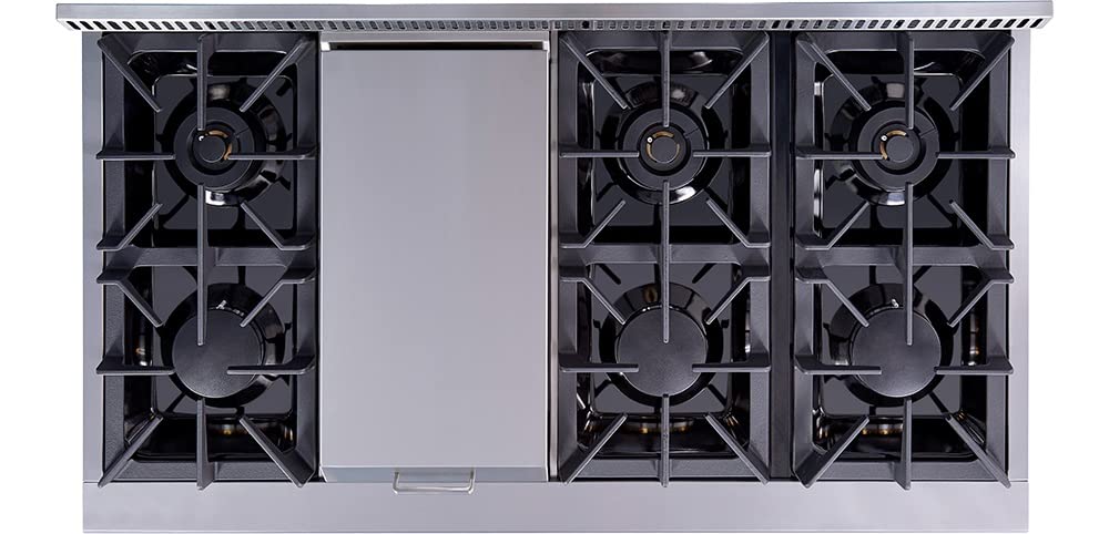 Thor Kitchen HRG4808U 48-Inch Professional Gas Range with 6 Burners, Griddle & Dual Ovens (4.2 cu.ft + 2.5 cu.ft) - Stainless Steel Commercial Style Range for Restaurants, Food Trucks & Home Kitchens