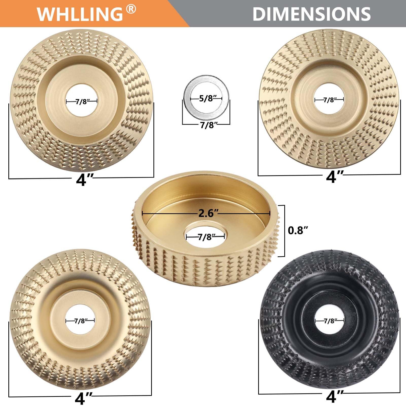 5PCS Angle Grinder Wood Carving Disc Set - 4 & 4.5 Inch Grinder Attachments with 5/8