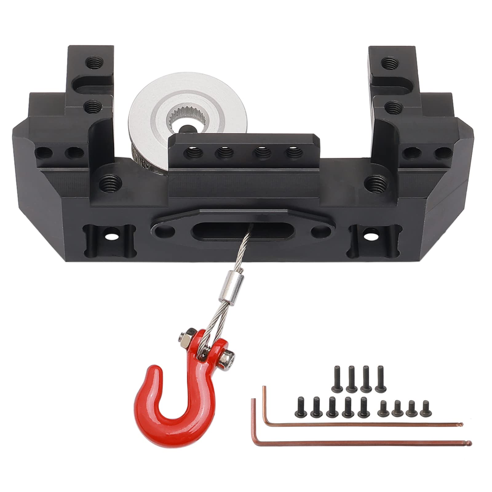 Aluminum Front Bumper Servo Mount & 25T Steering Gear Servo Winch Wheel Drum for Traxxas TRX-4 1/10 Scale RC Crawler Truck - Upgrade Parts for Off-Road Adventure & Rock Crawling