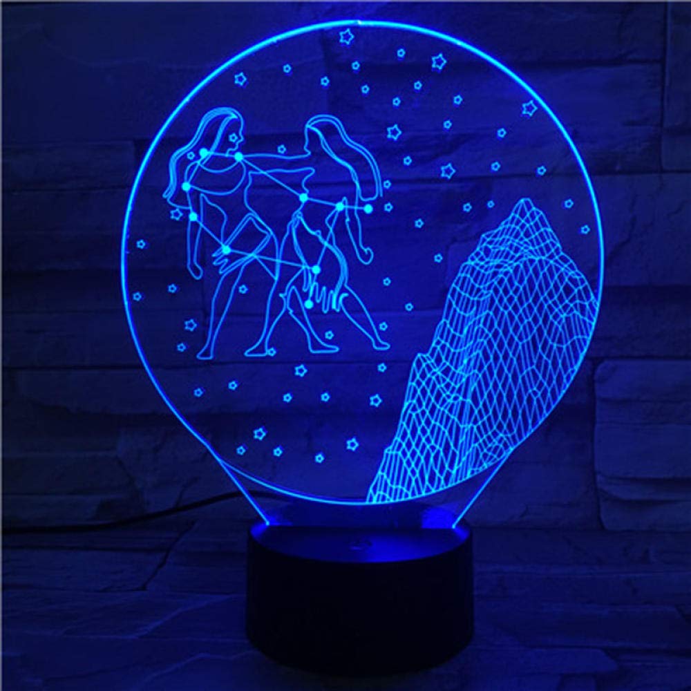 3D Illusion Night Light - Anime Gemini Zodiac LED Lamp for Kids Bedroom, Christmas Gift, Home Decor | Perfect for Birthday Presents, Nursery Lighting, and Romantic Ambiance