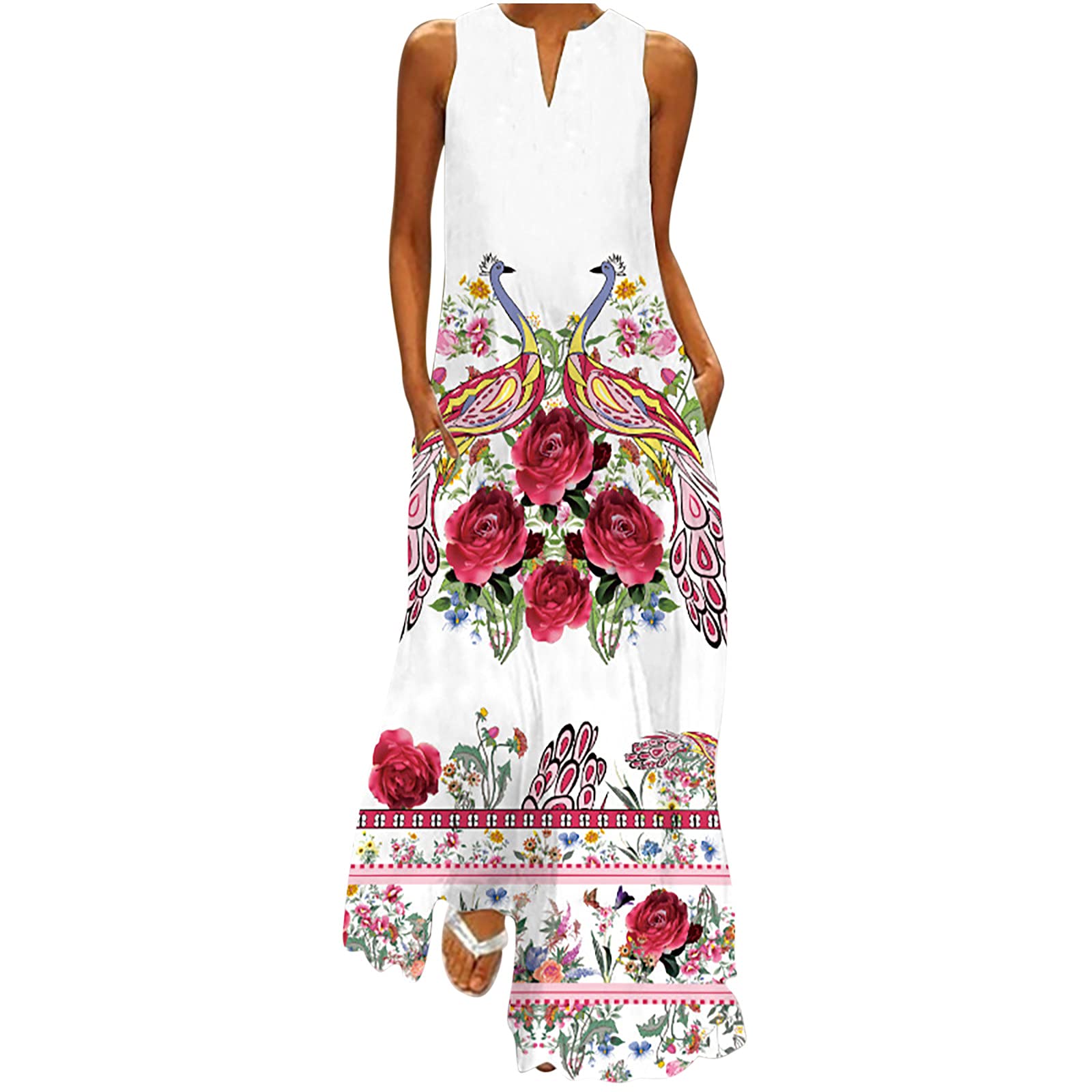Plus Size Boho Maxi Dress for Women - Summer Casual Loose Sleeveless V-Neck Sundress with Pockets | Beach, Party & Prom Wear