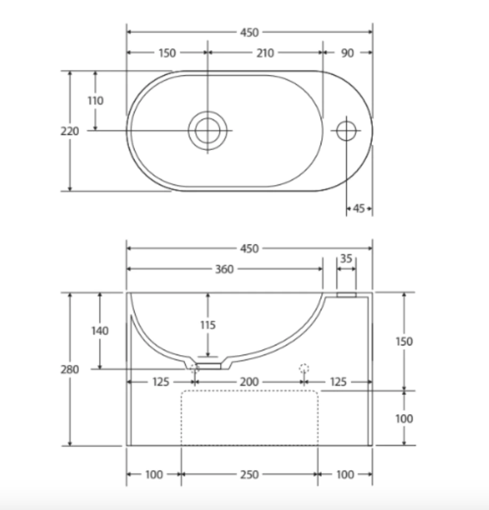 Fienza CSB311 1 Ari Cast Stone Wall Mount Bathroom Sink with Single Faucet Hole - Modern Farmhouse Vanity Basin for Powder Room & Guest Bath